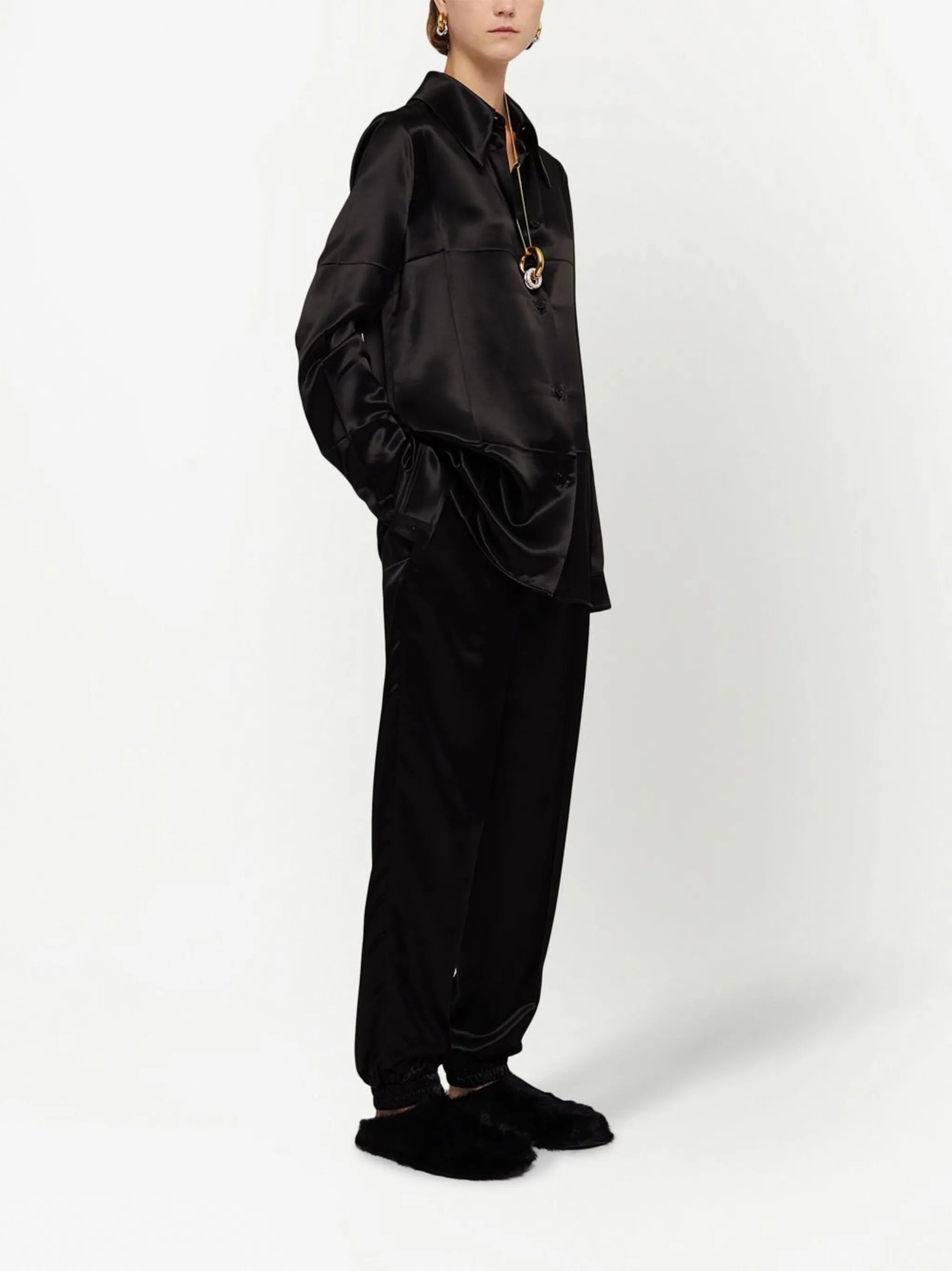 glossy-finish track pants
