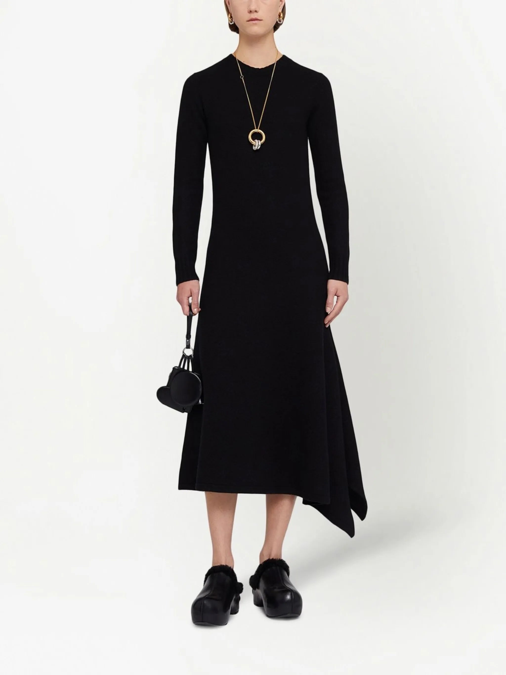 wool asymmetric midi-dress