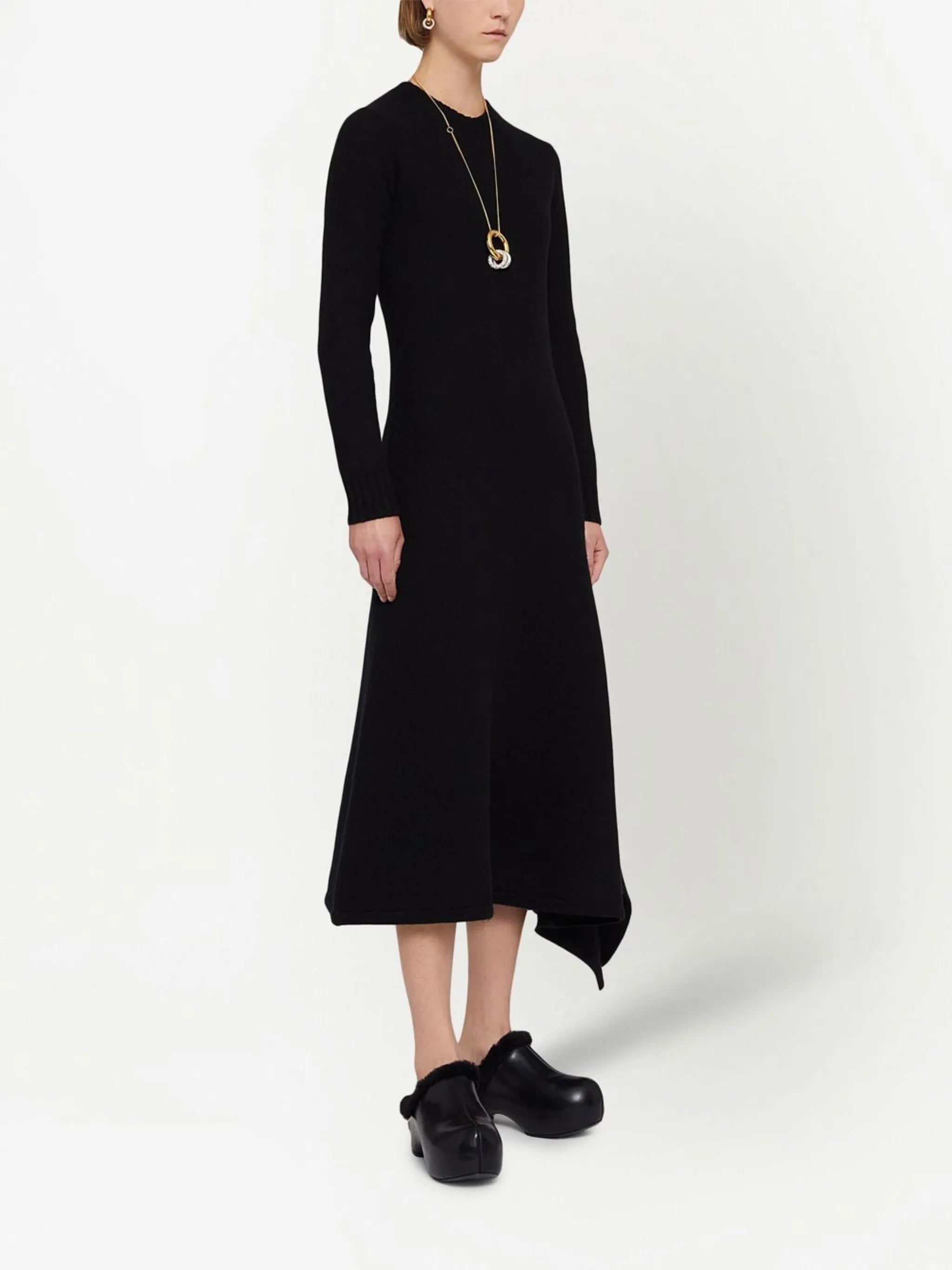 wool asymmetric midi-dress