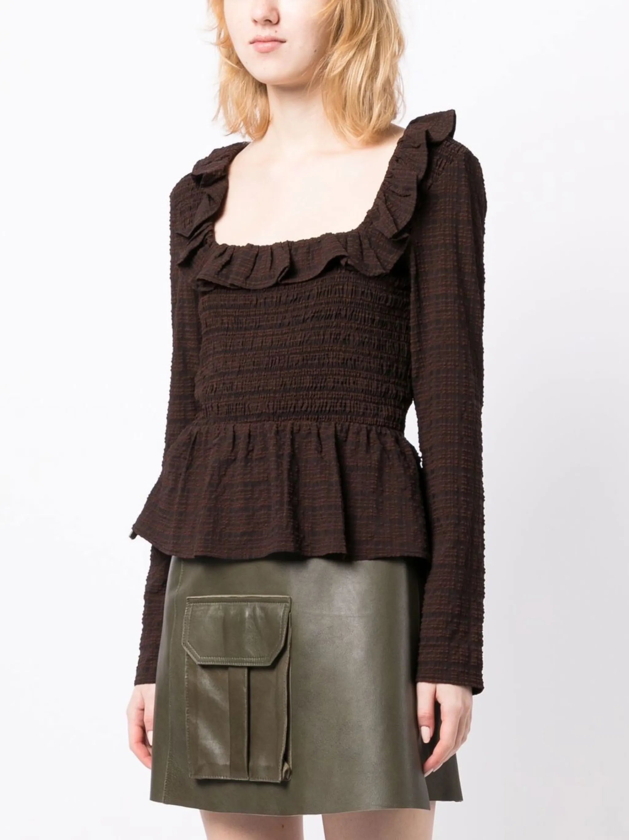 smocked seersucker blouse