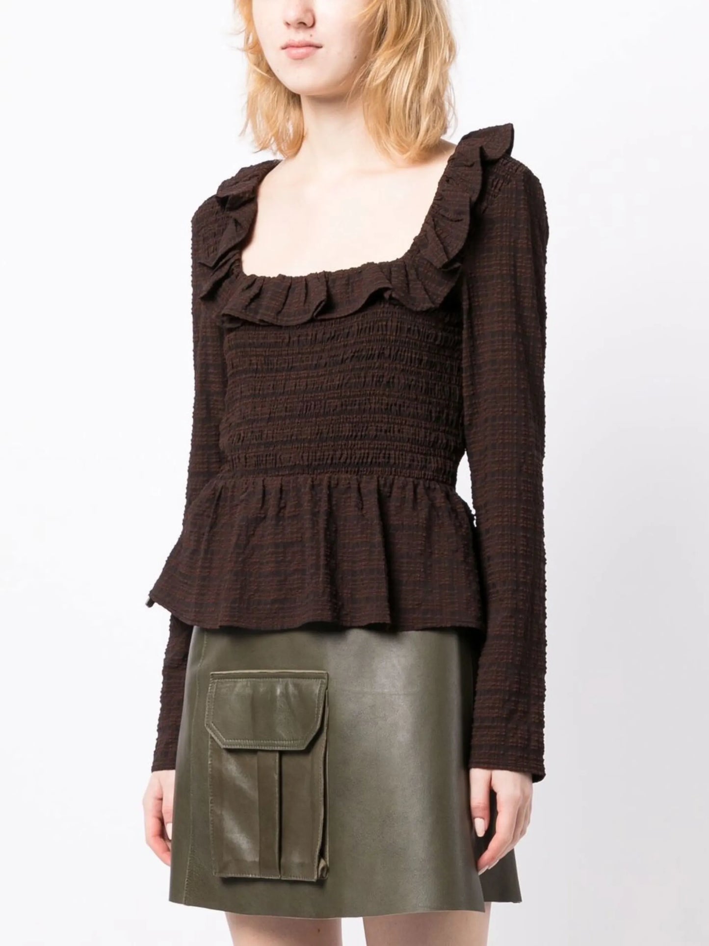 smocked seersucker blouse