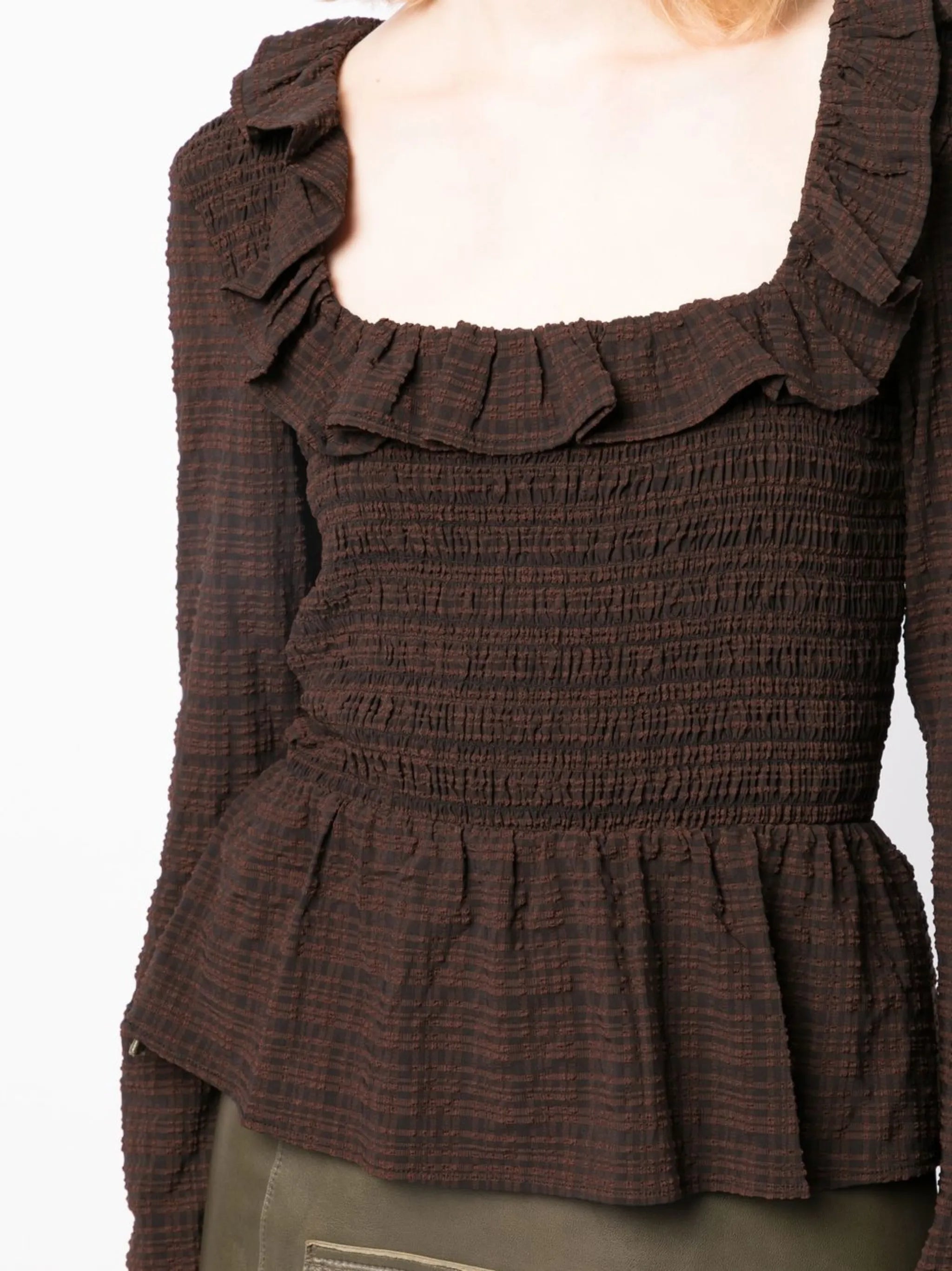 smocked seersucker blouse