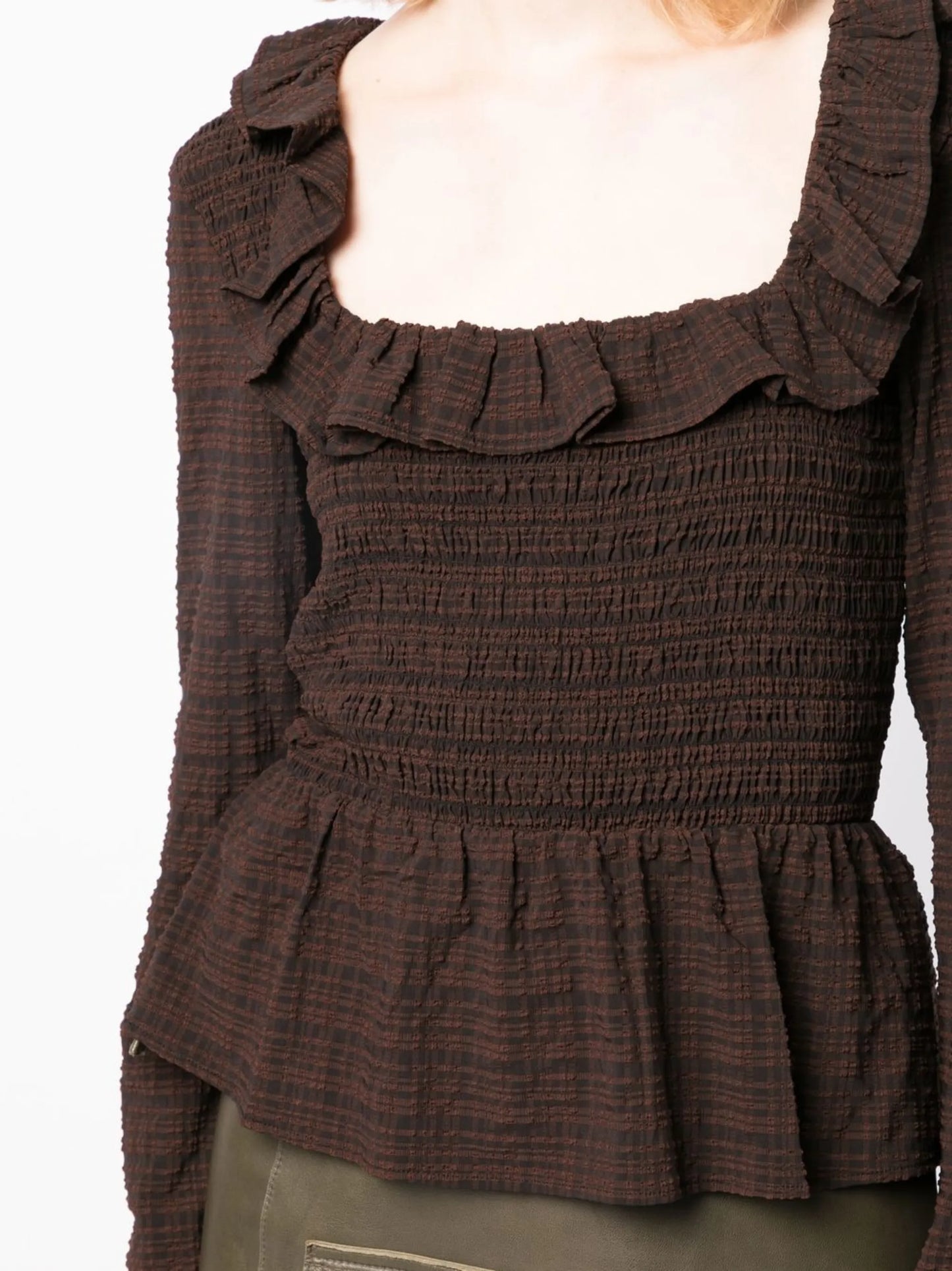 smocked seersucker blouse