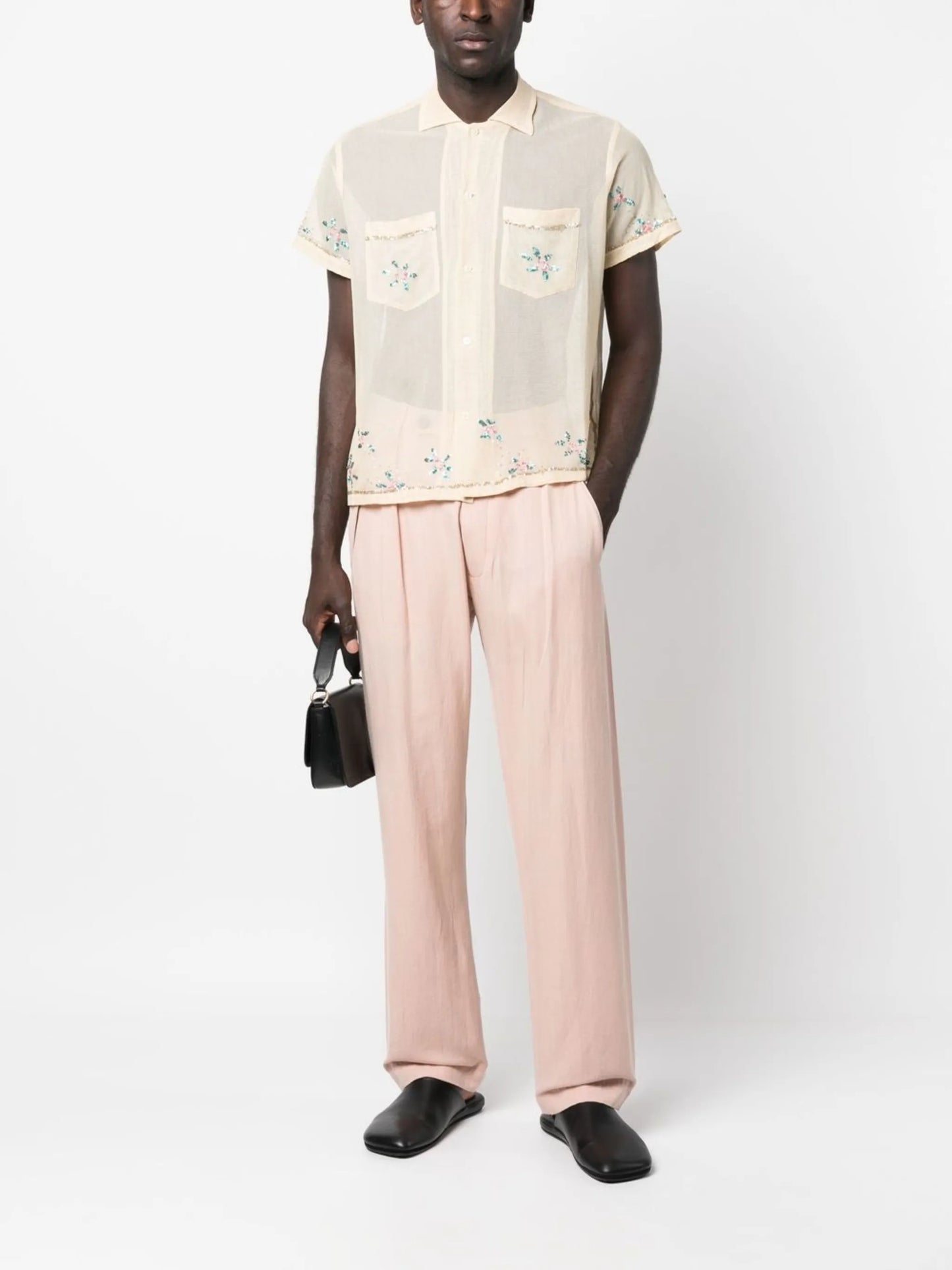 sequin-embellished short-sleeved shirt