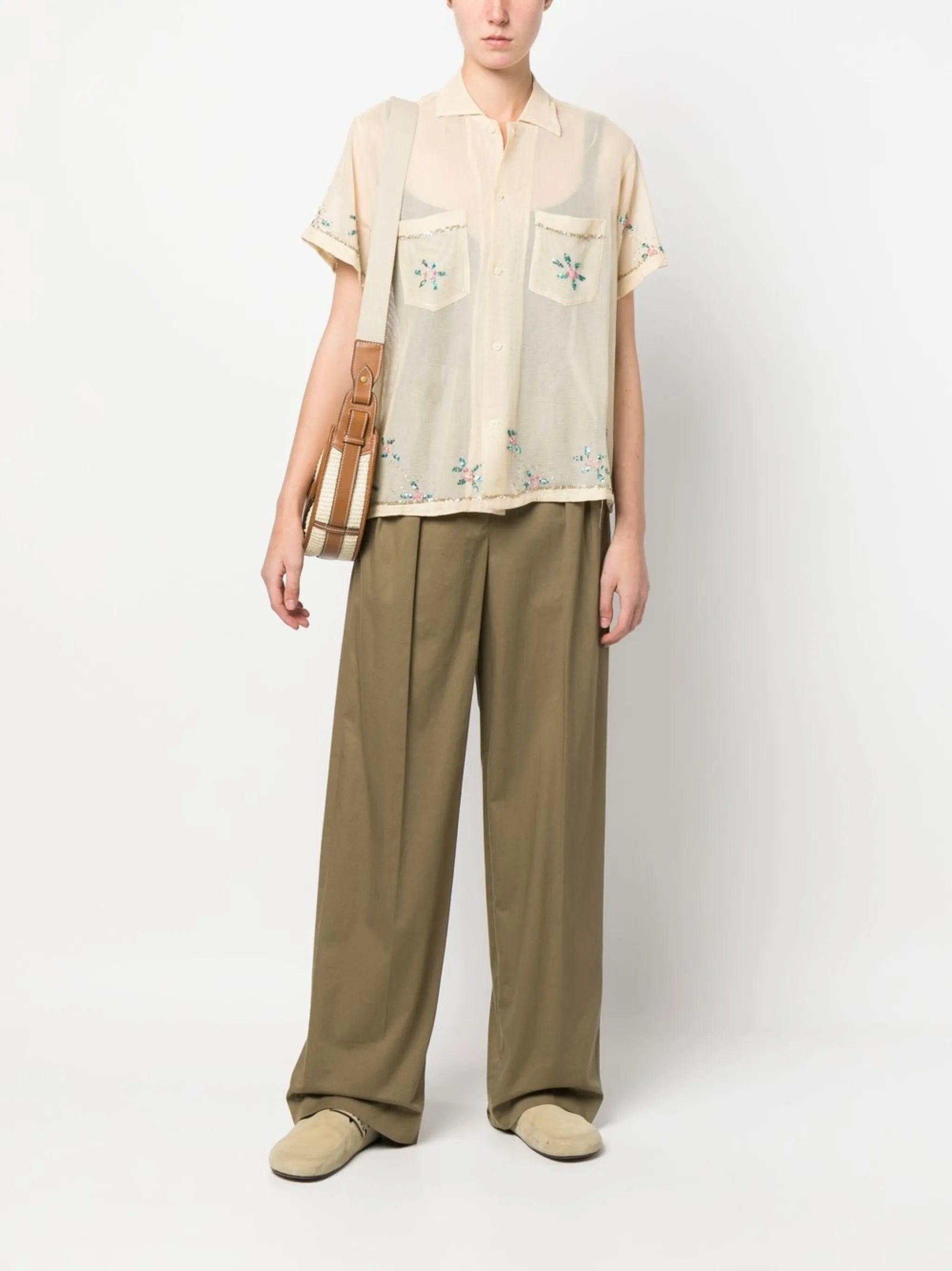 sequin-embellished short-sleeved shirt
