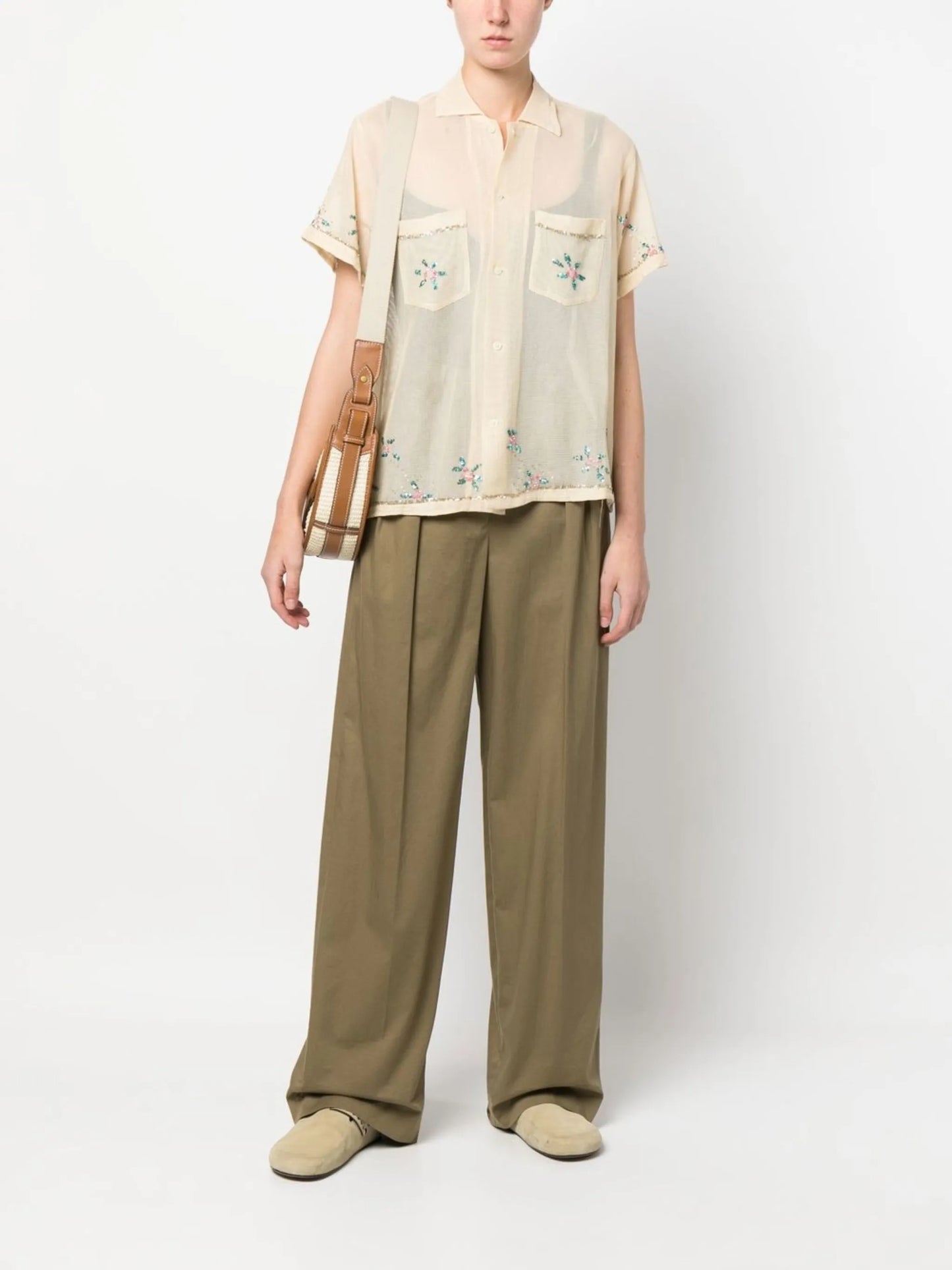 sequin-embellished short-sleeved shirt