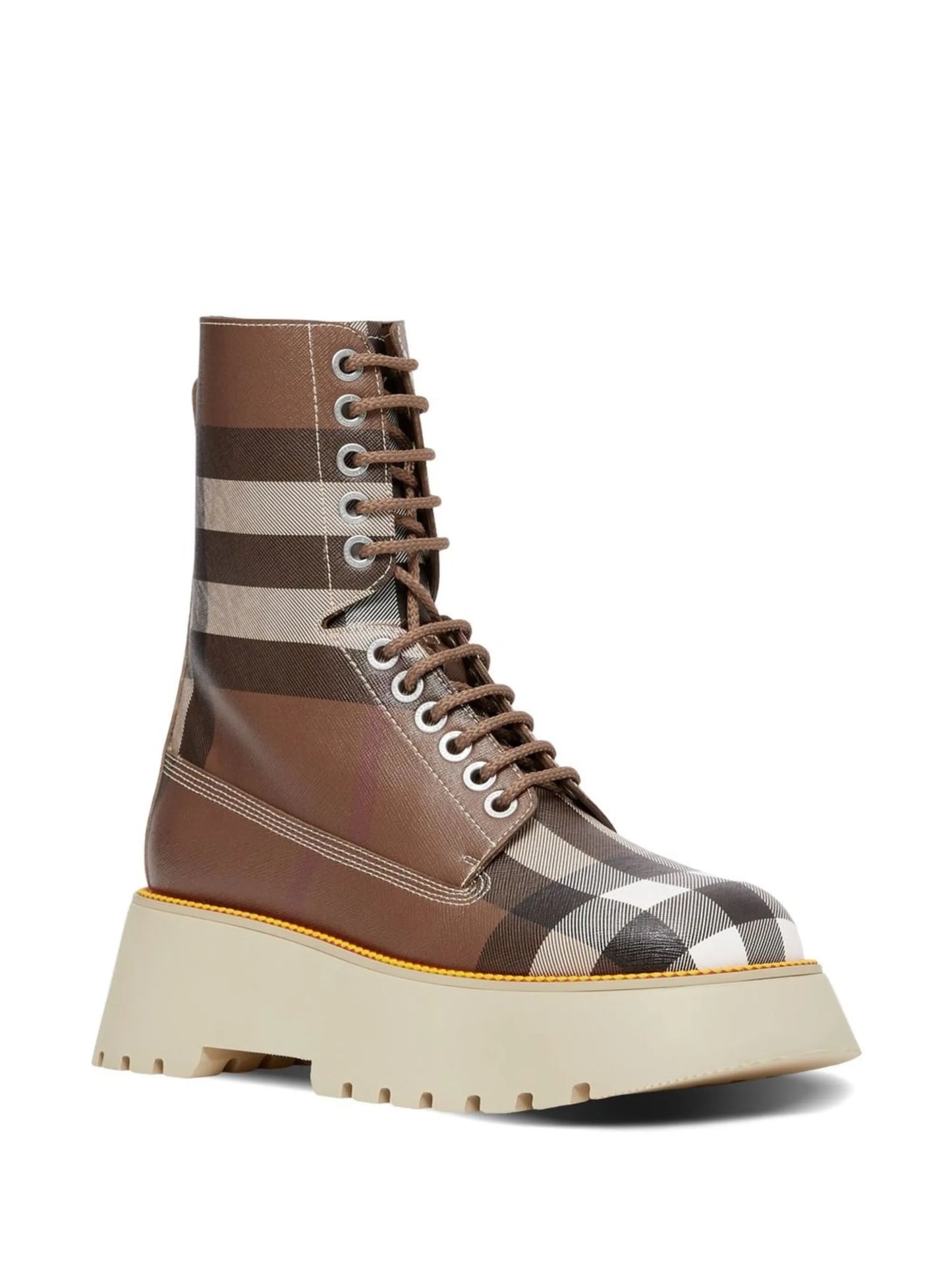 Vintage-Check leather laced boots