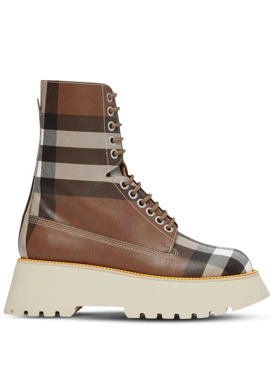 Vintage-Check leather laced boots