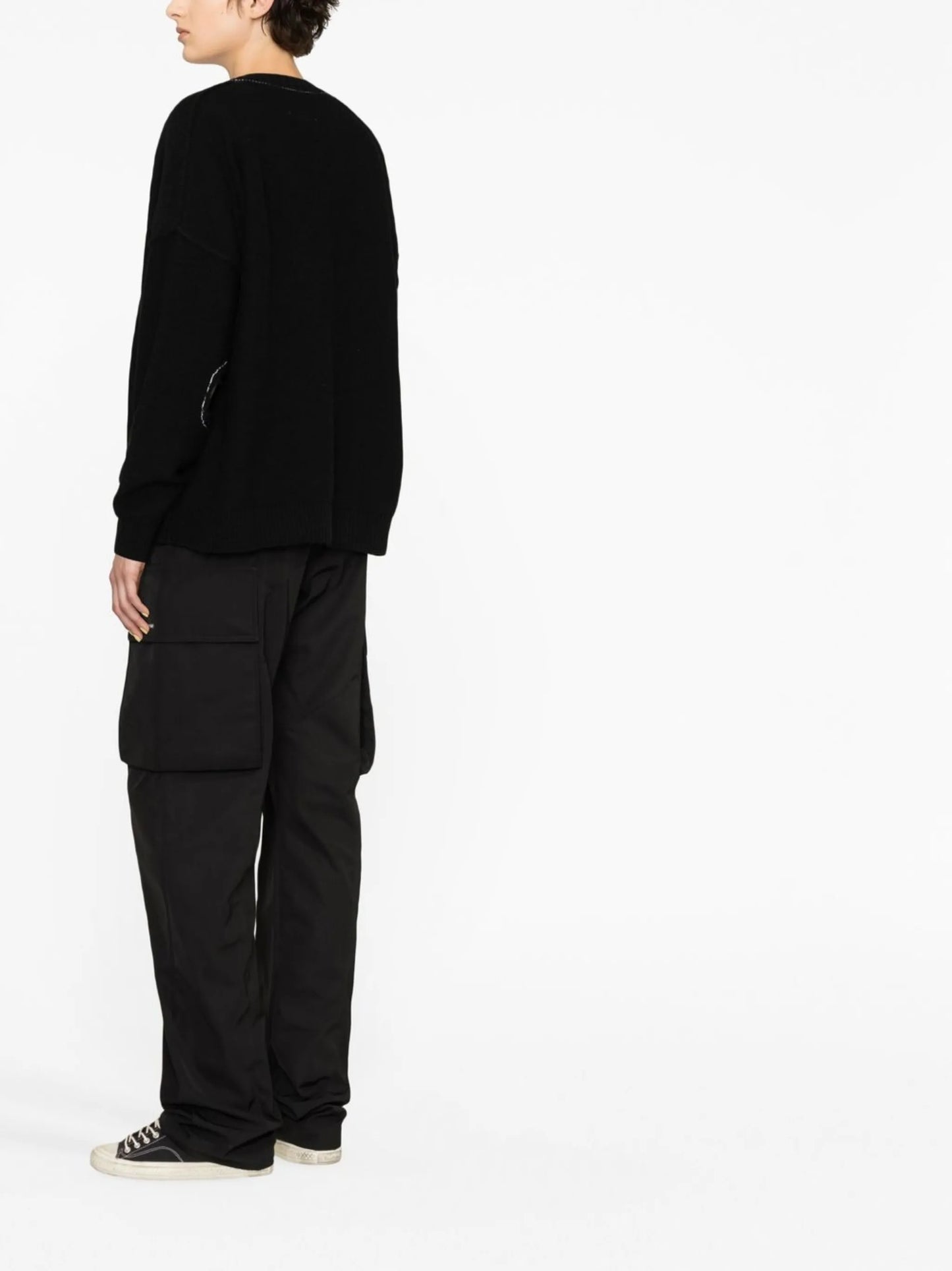number-patch V-neck cardigan