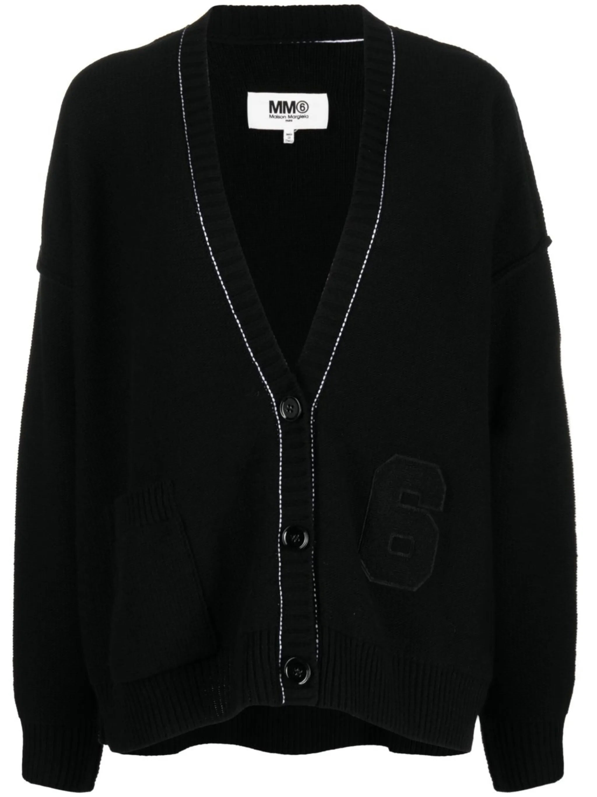 number-patch V-neck cardigan