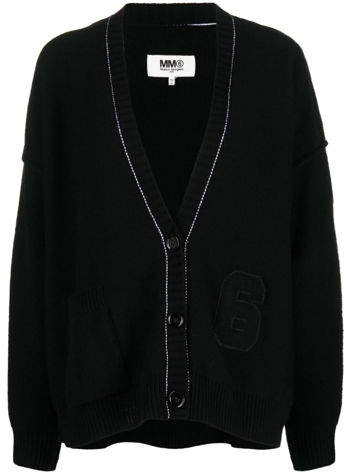 number-patch V-neck cardigan