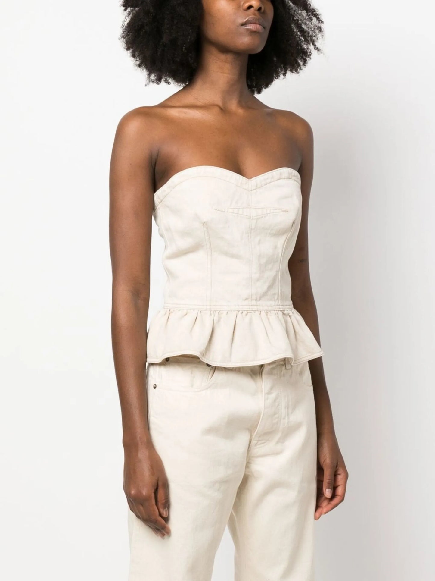 strapless denim top