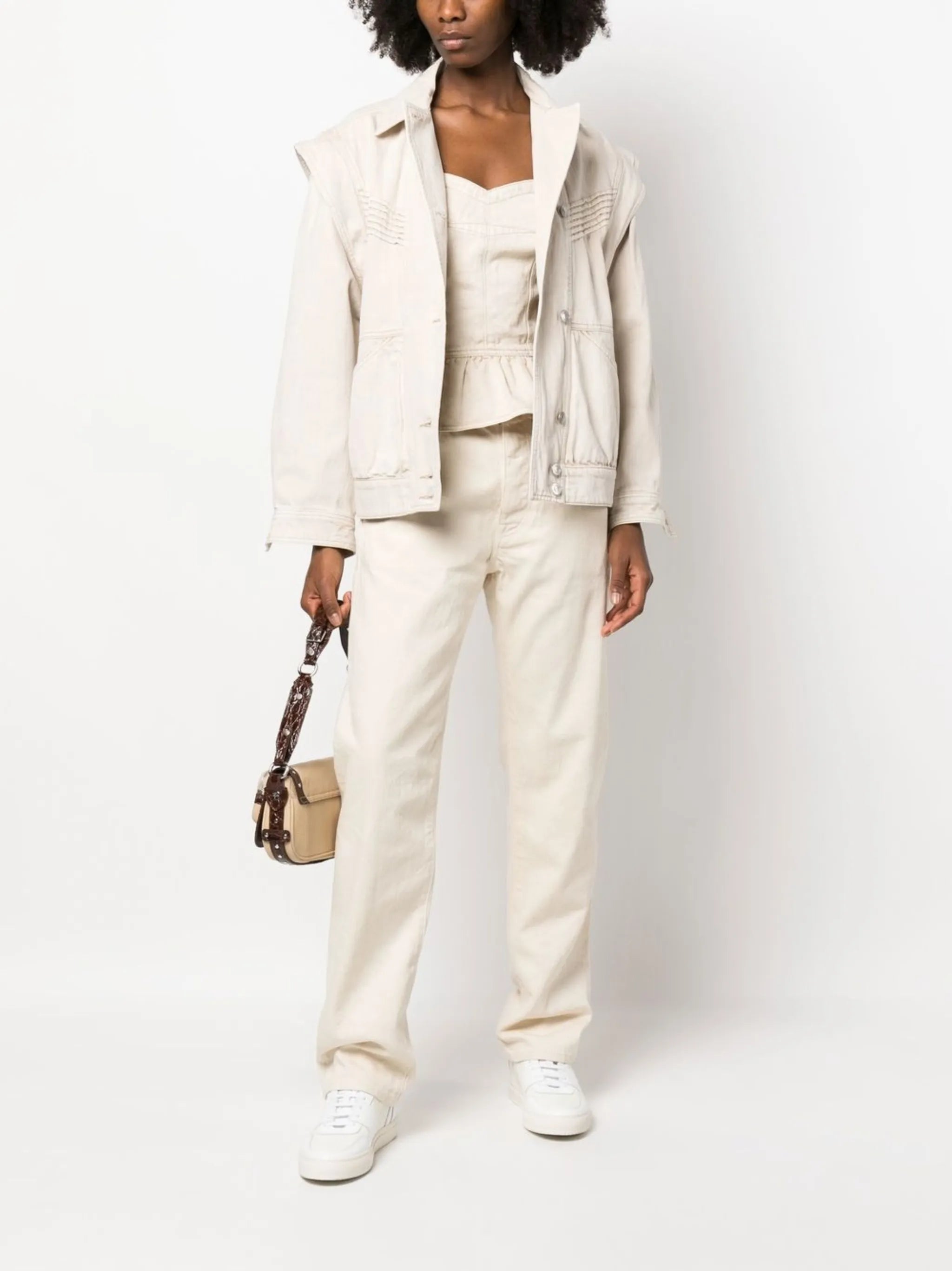 denim detachable-sleeve jacket
