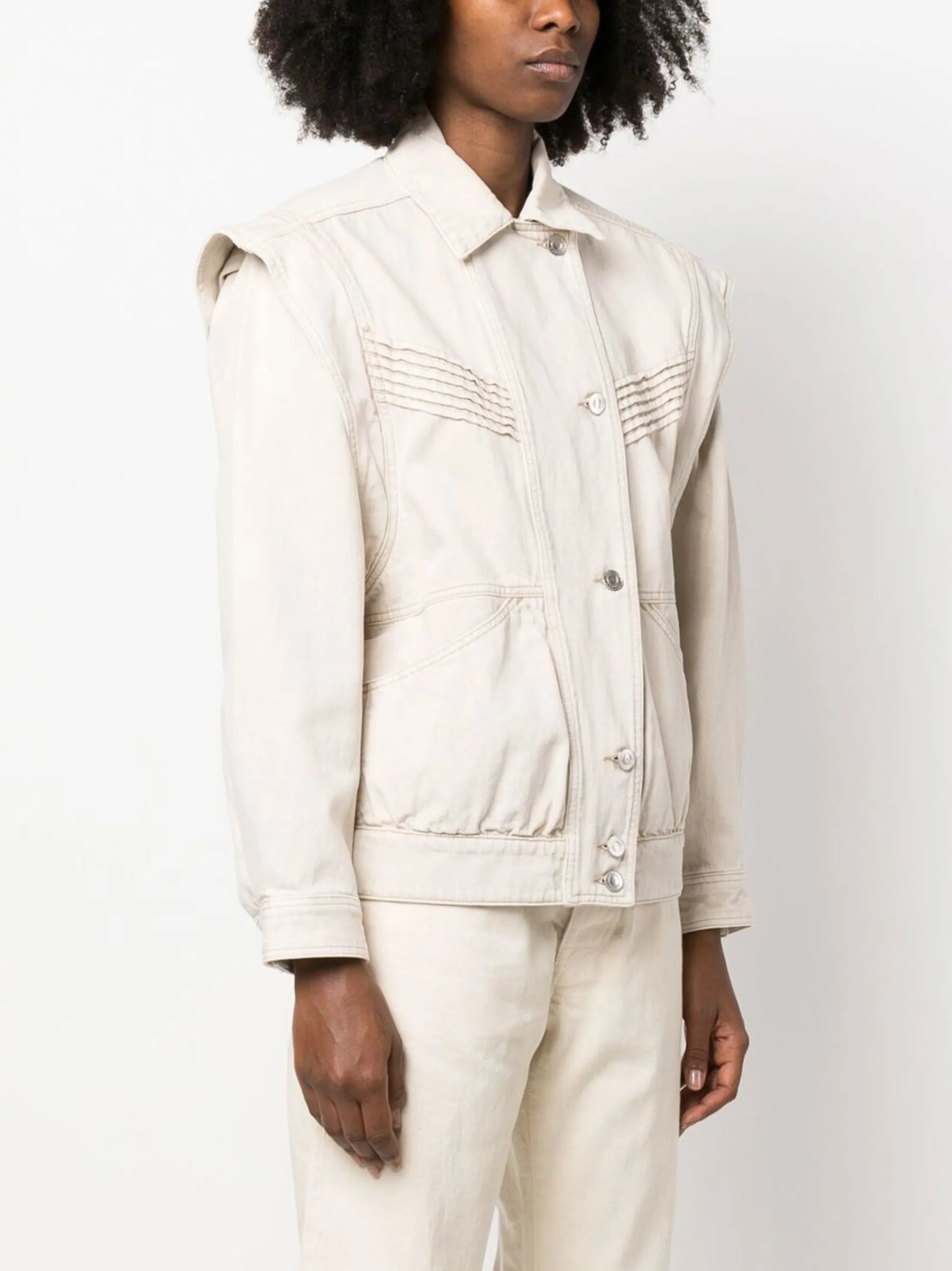 denim detachable-sleeve jacket