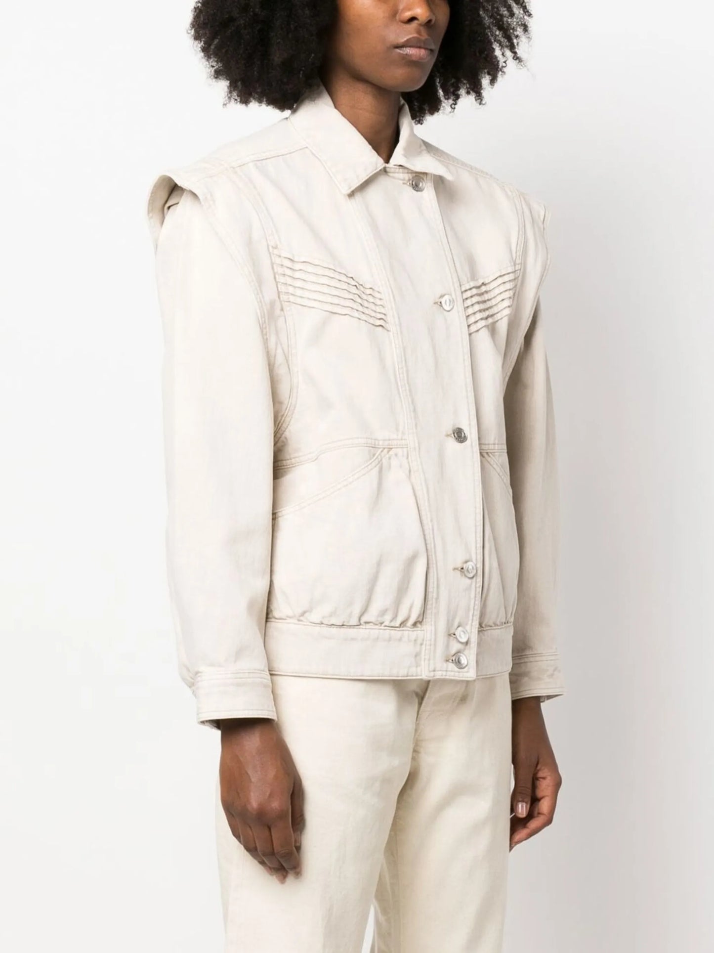 denim detachable-sleeve jacket
