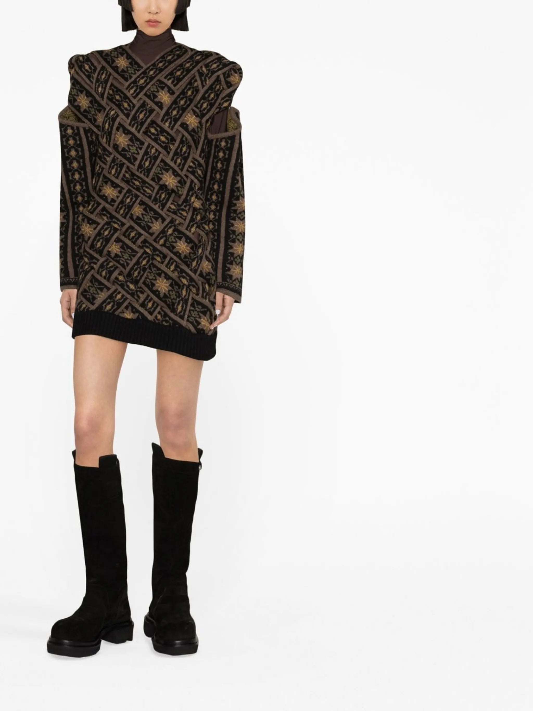 pattern-intarsia knit cut-out jumper