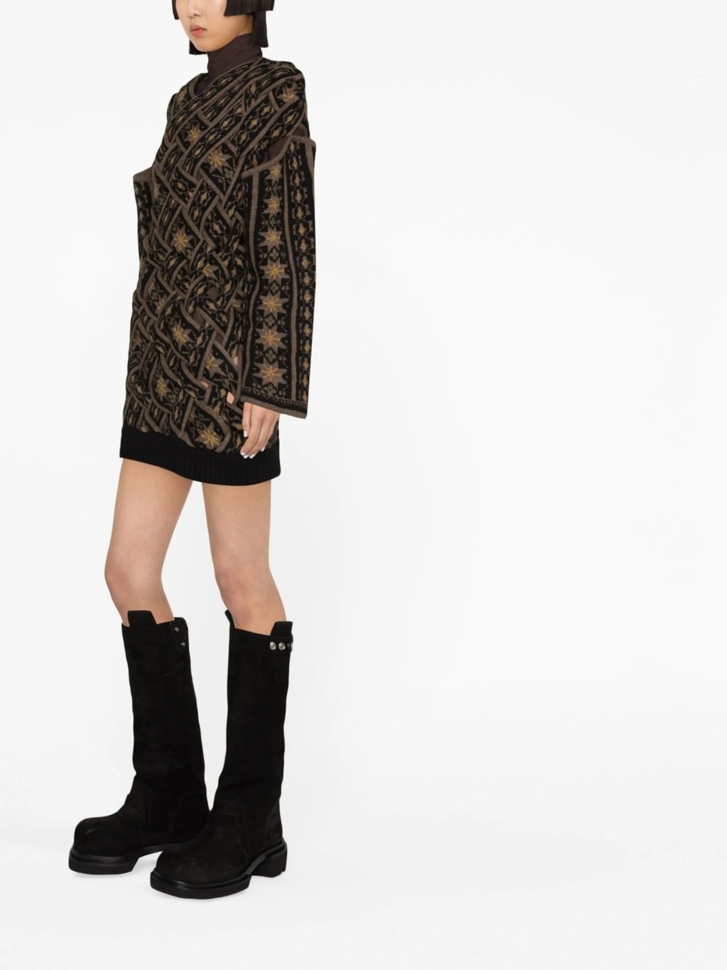pattern-intarsia knit cut-out jumper