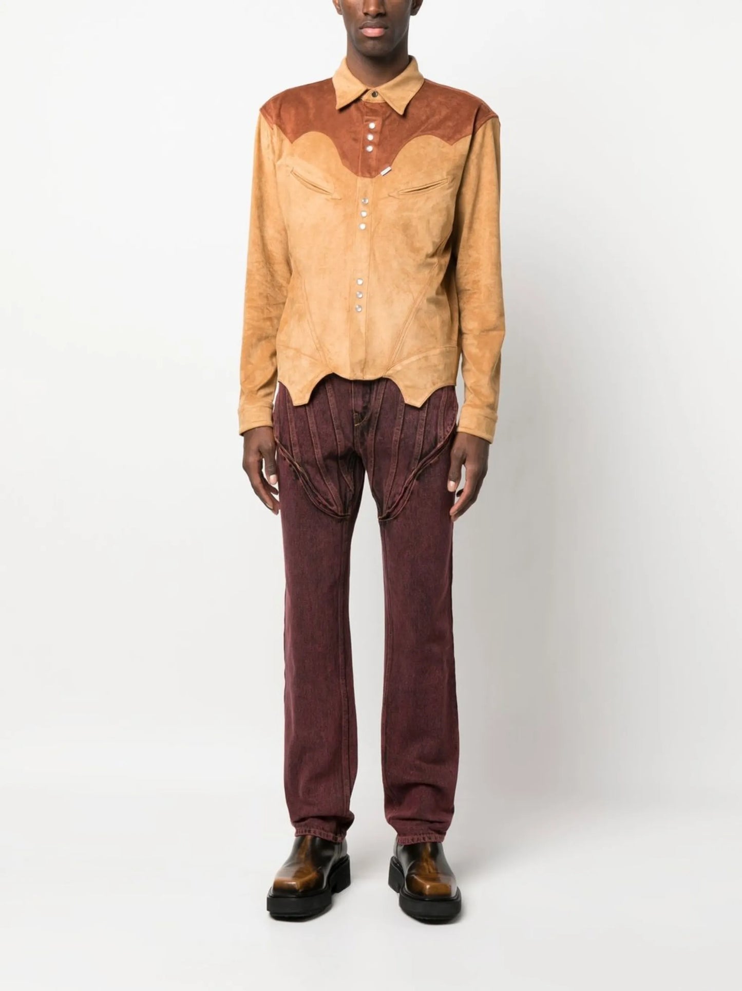 corset-style washed straight leg jeans