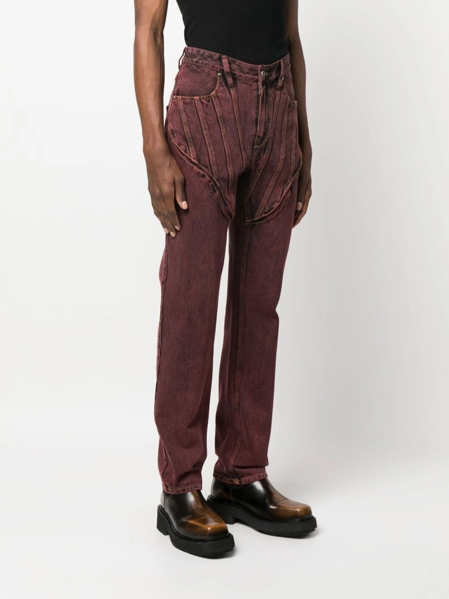 corset-style washed straight leg jeans