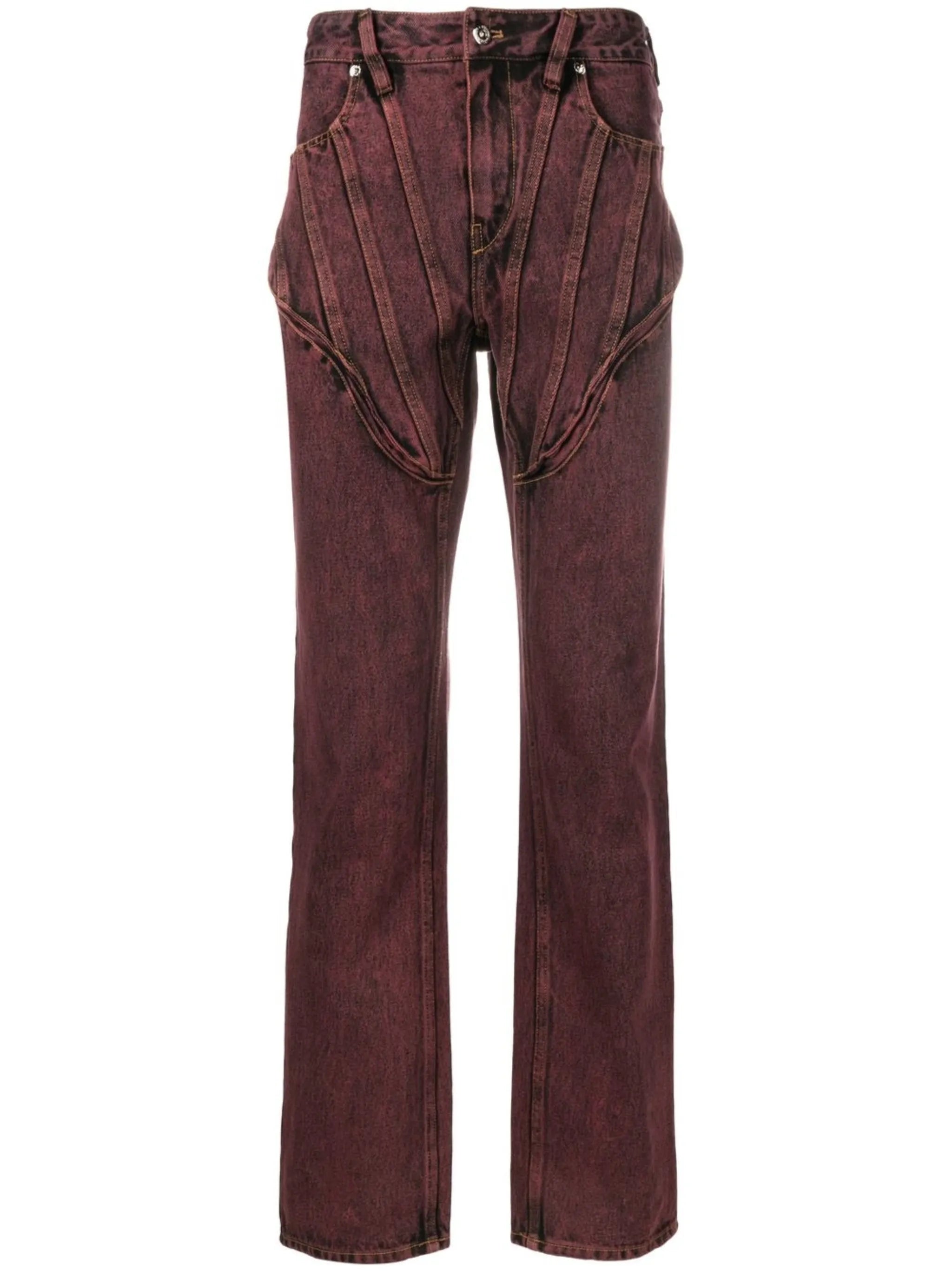 corset-style washed straight leg jeans