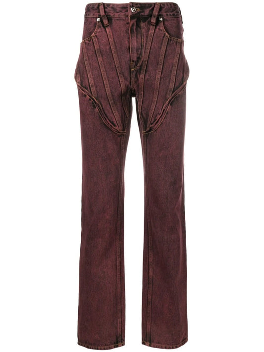 corset-style washed straight leg jeans