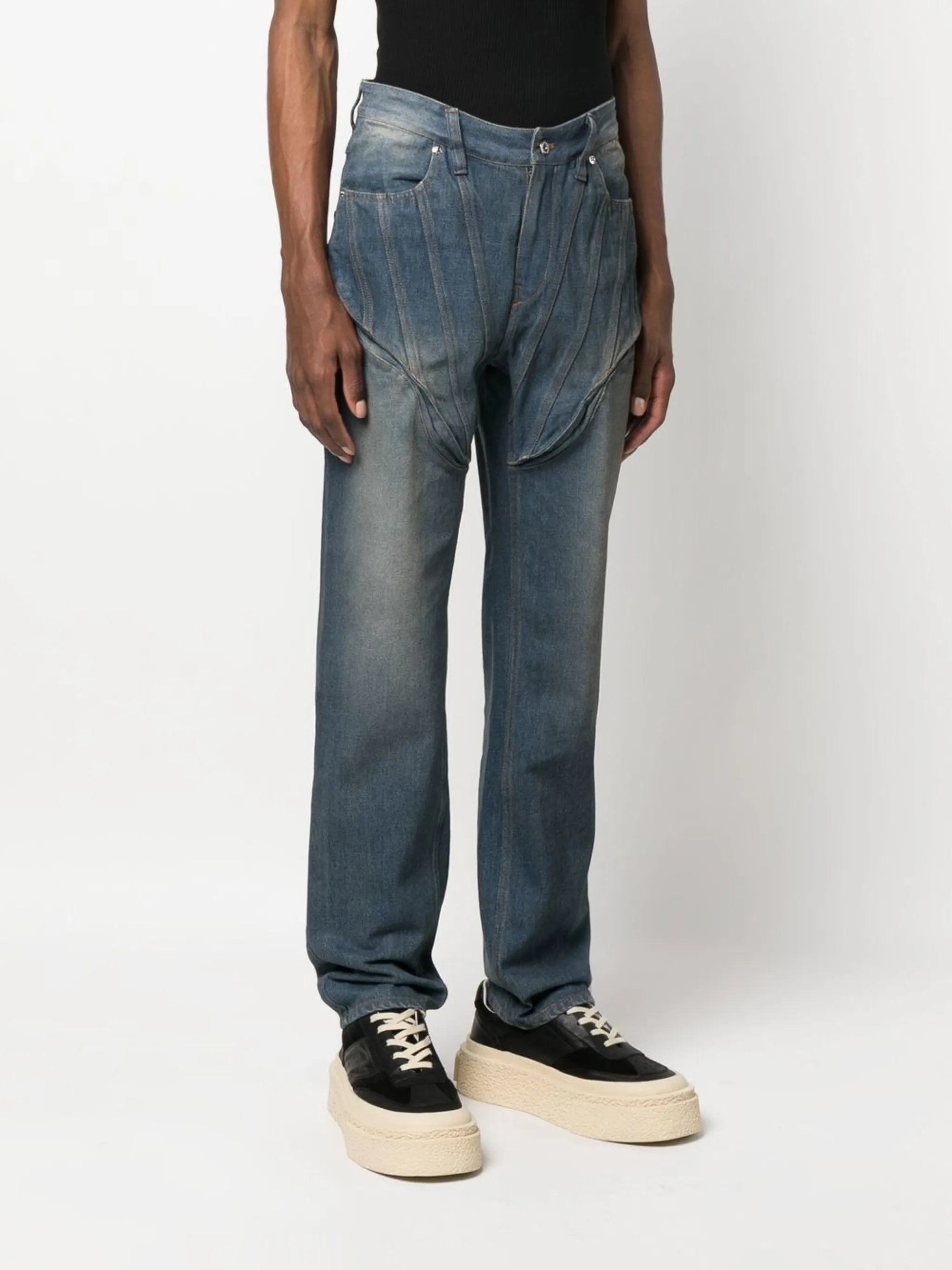 straight-leg corset style trousers