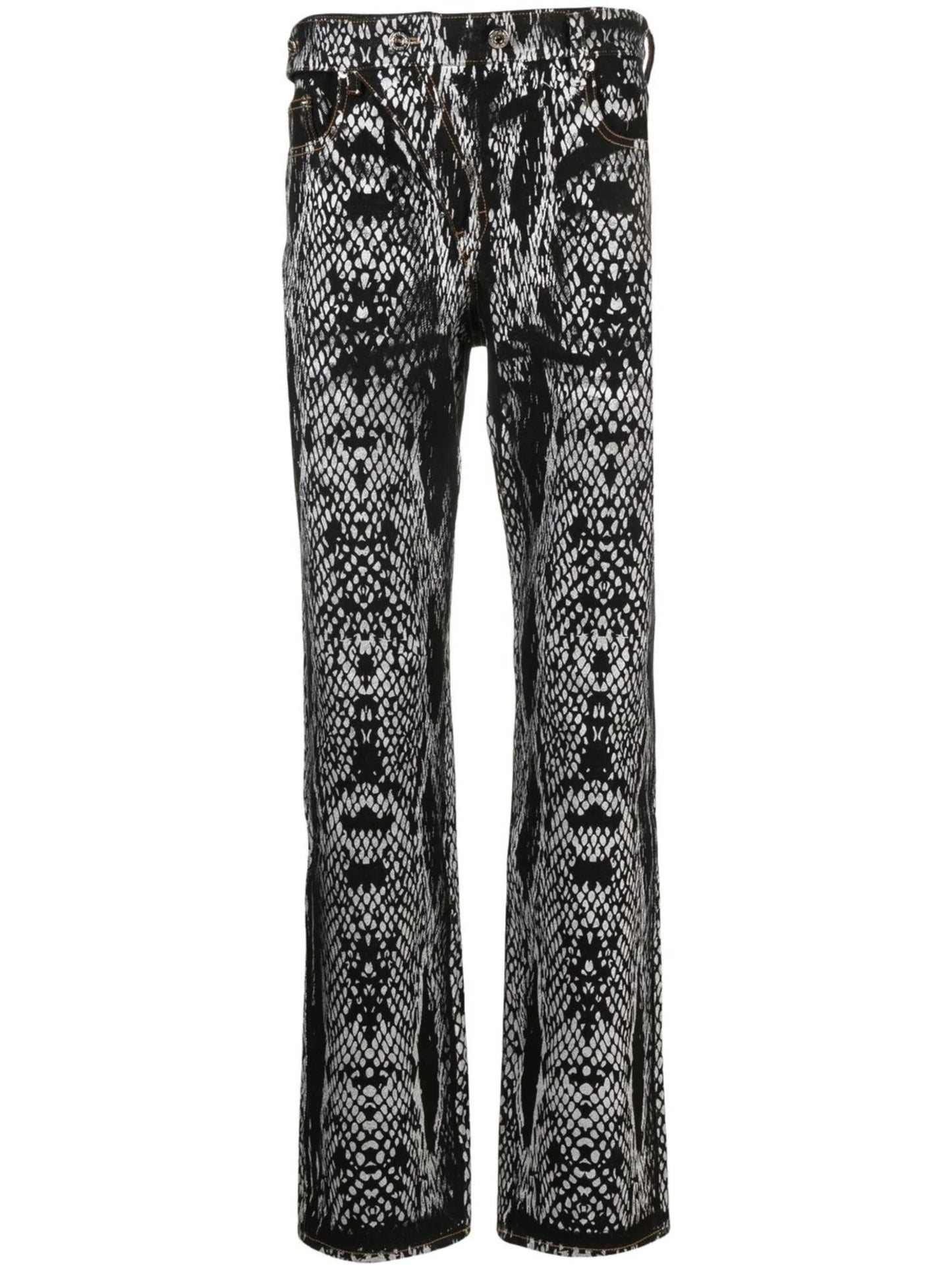 snakeskin-print denim trousers
