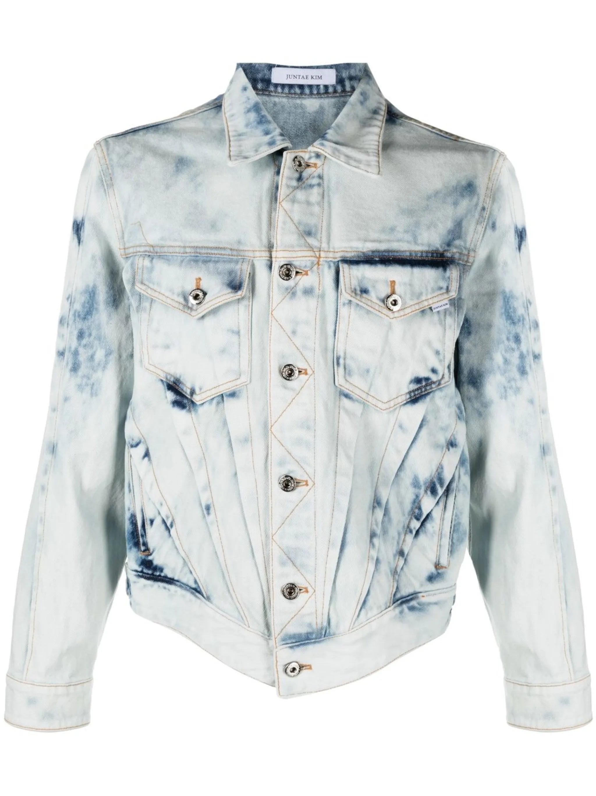 acid-wash pleated denim jacket