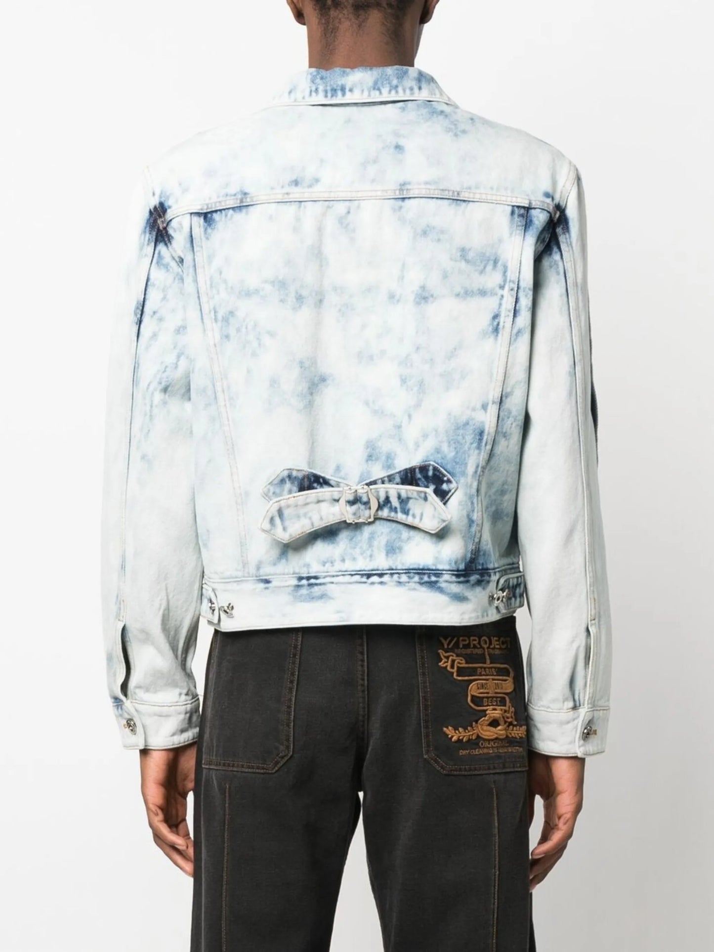 acid-wash pleated denim jacket
