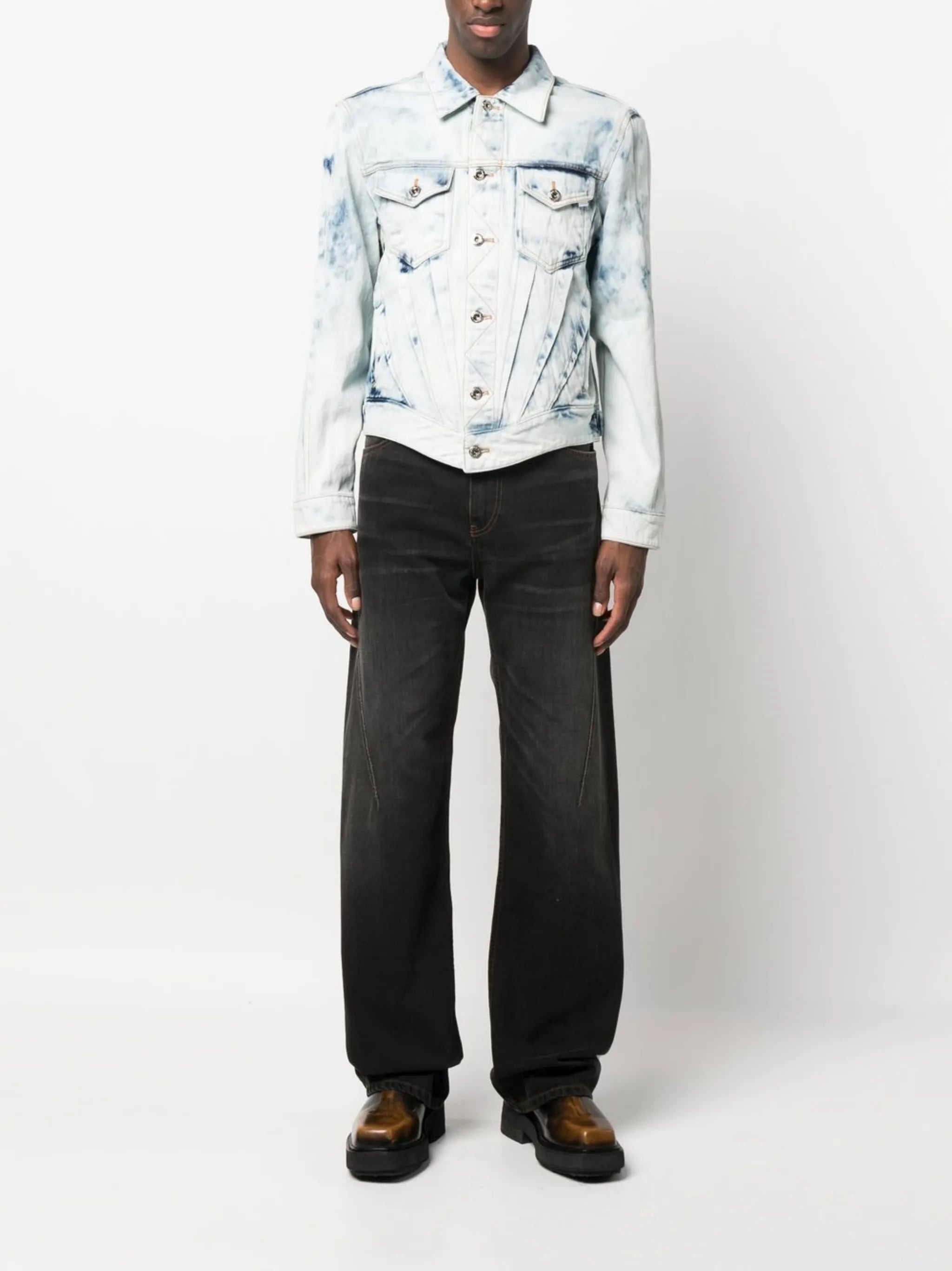 acid-wash pleated denim jacket