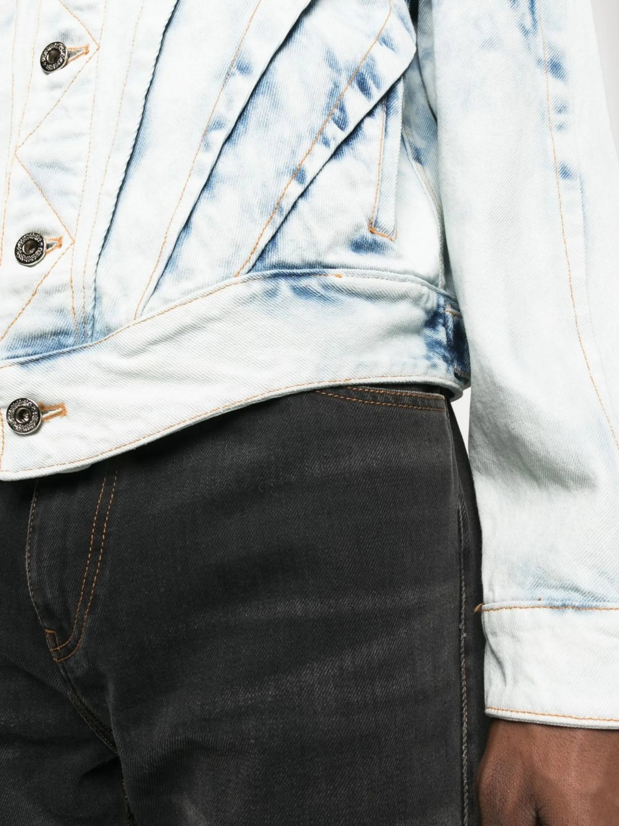 acid-wash pleated denim jacket