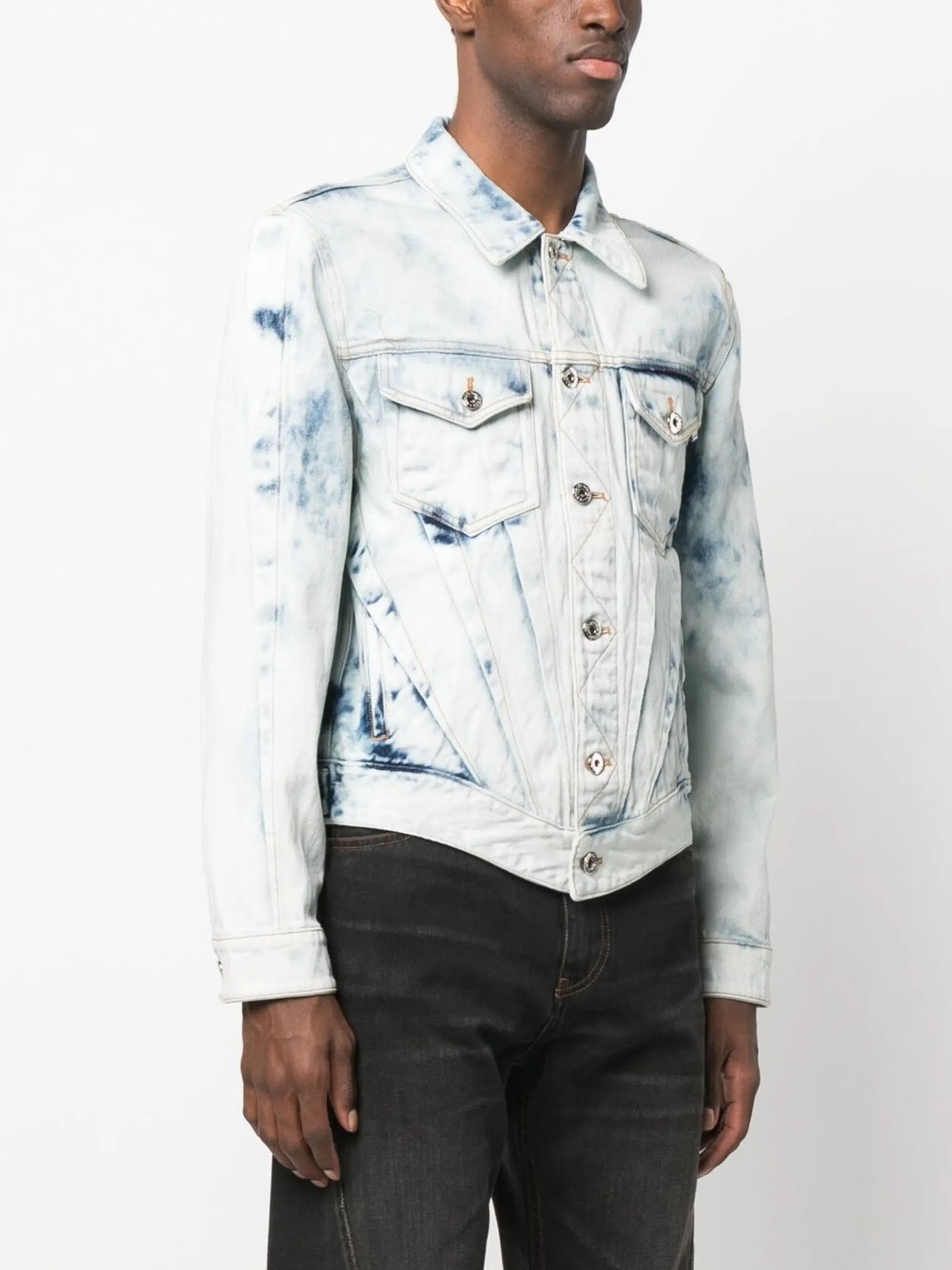 acid-wash pleated denim jacket