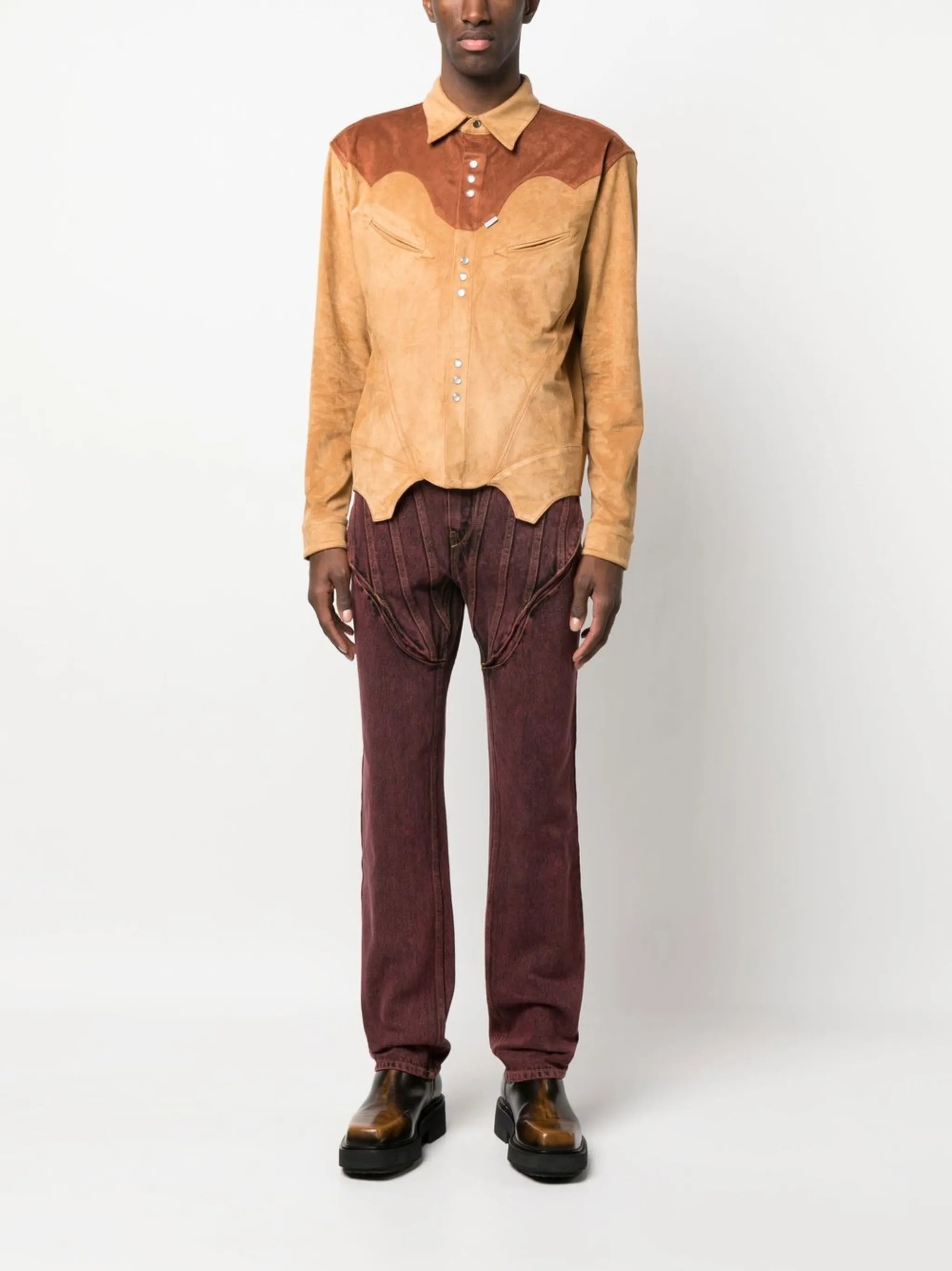 two-tone suede corset shirt