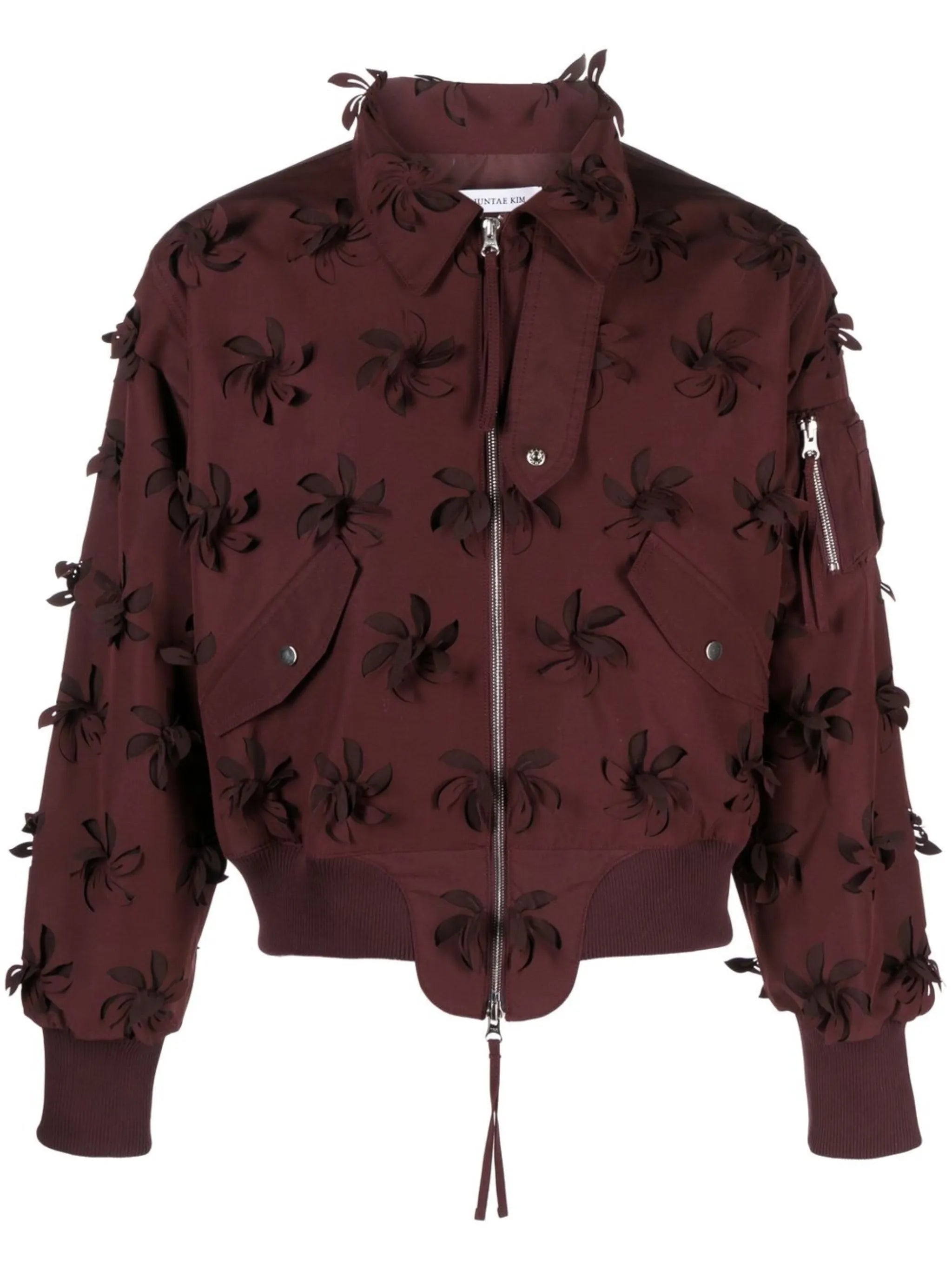 floral-appliqué zipped bomber jacket
