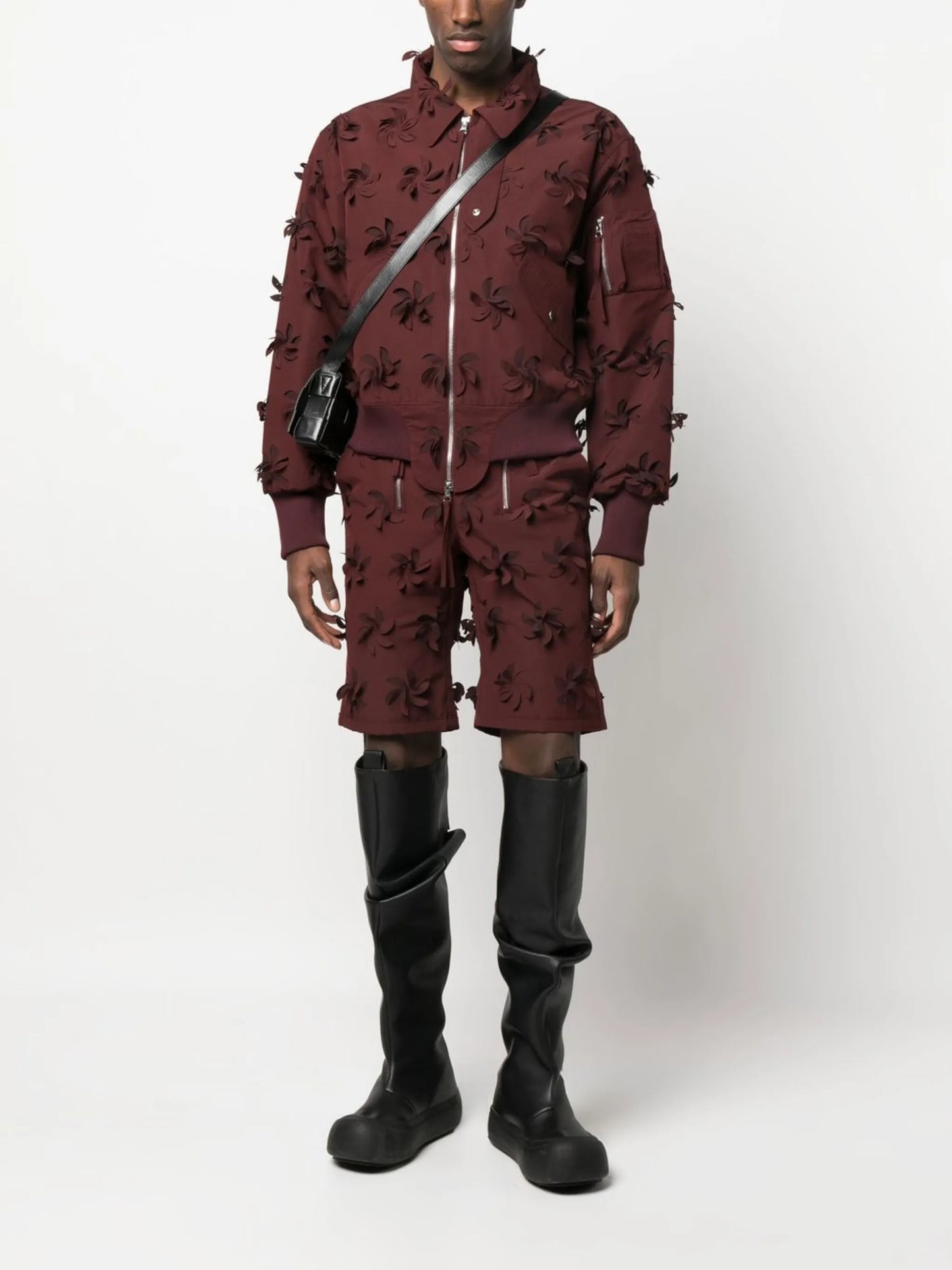 floral-appliqué zipped bomber jacket