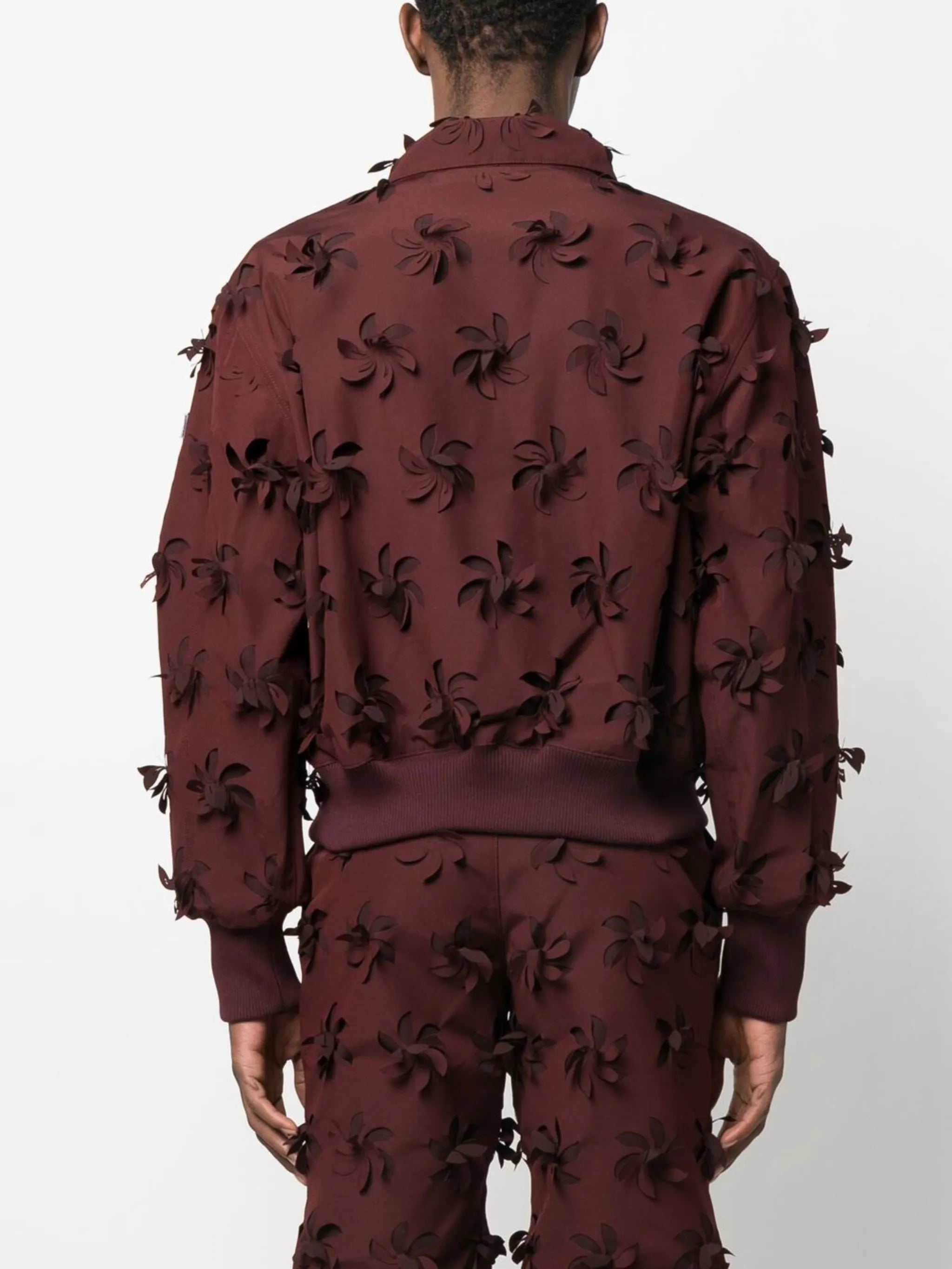 floral-appliqué zipped bomber jacket