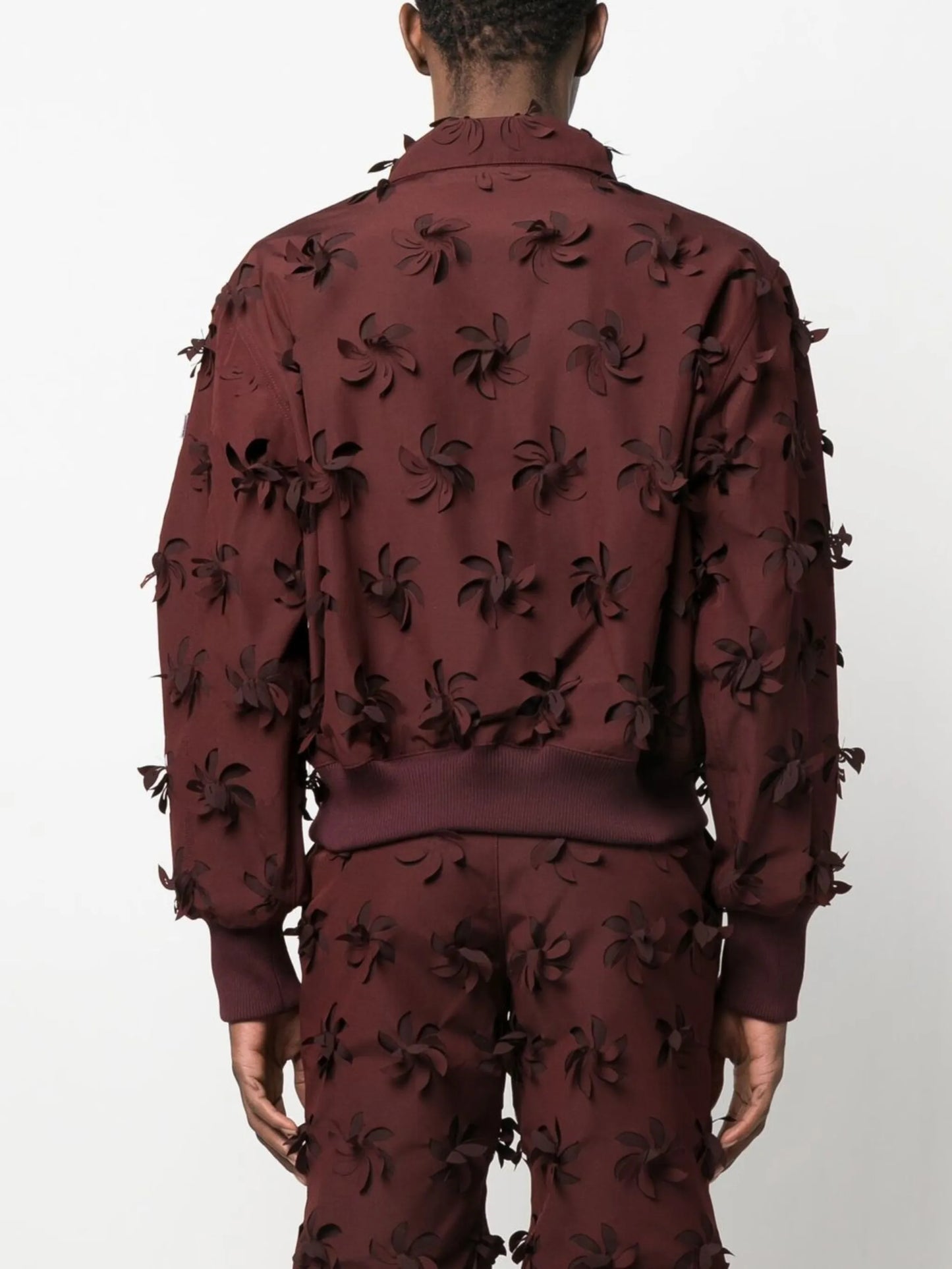 floral-appliqué zipped bomber jacket