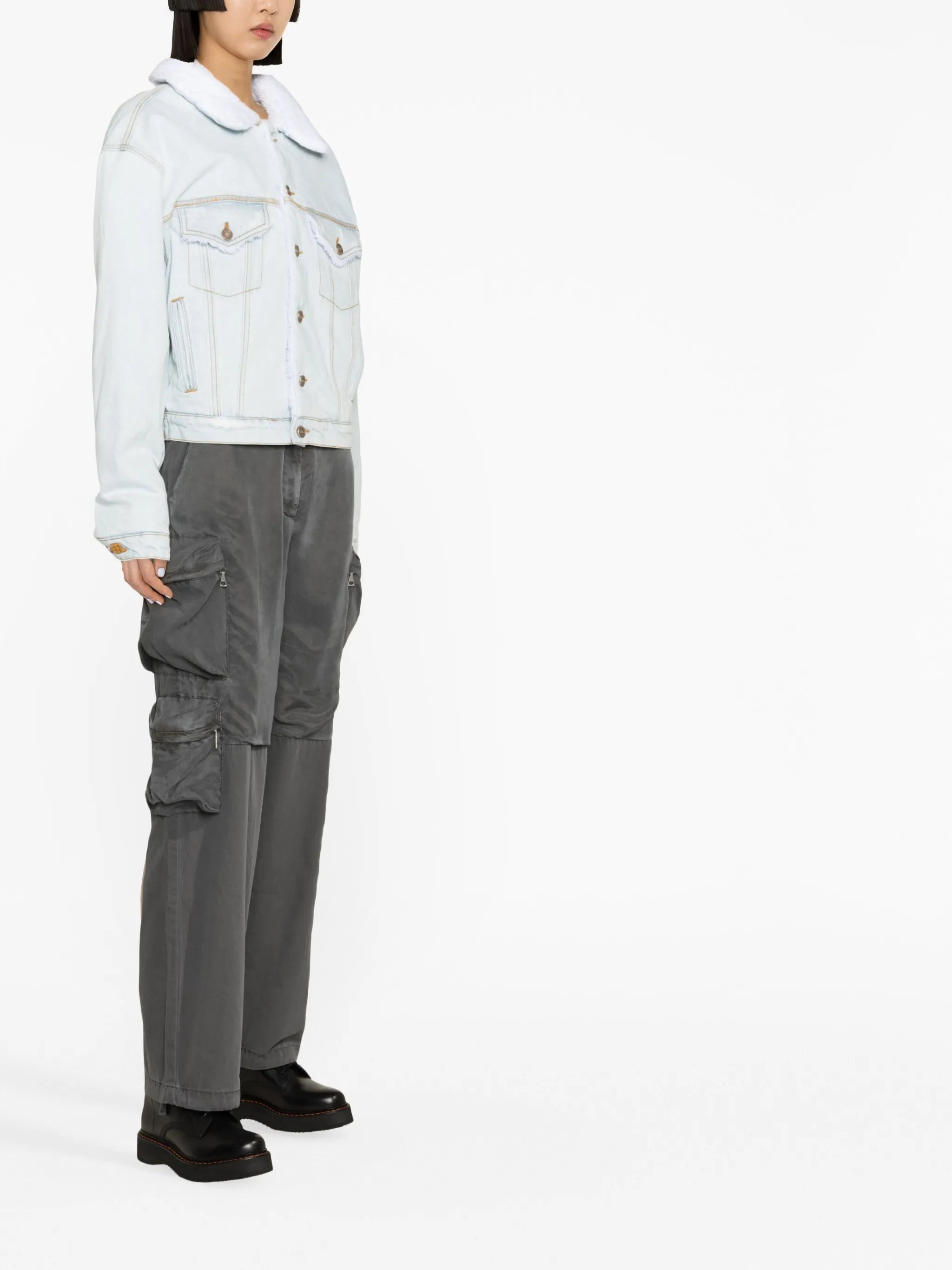 faux-fur collared denim jacket