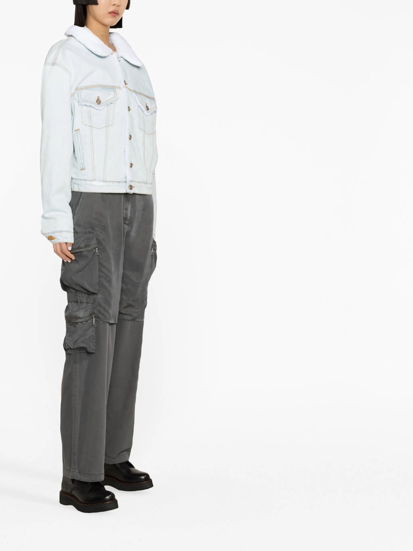 faux-fur collared denim jacket
