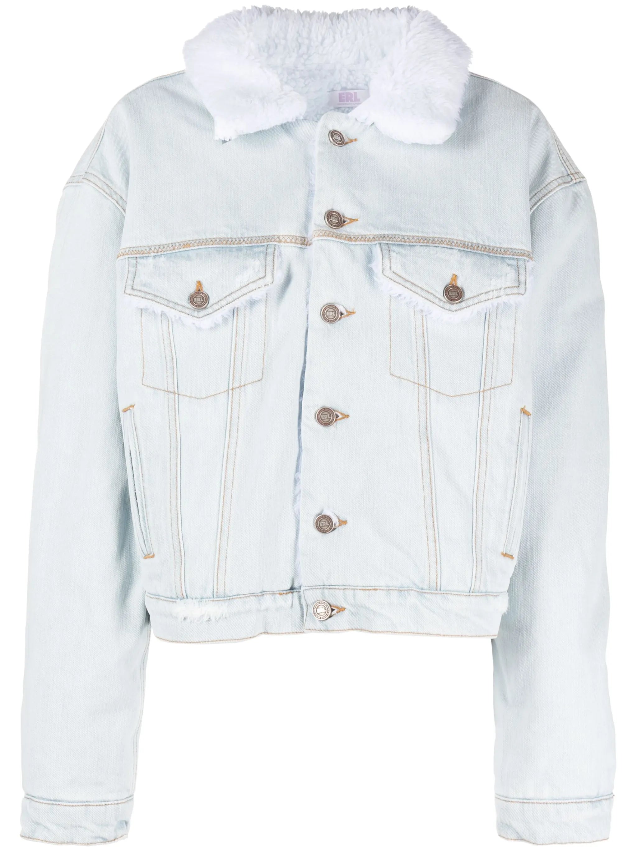 faux-fur collared denim jacket