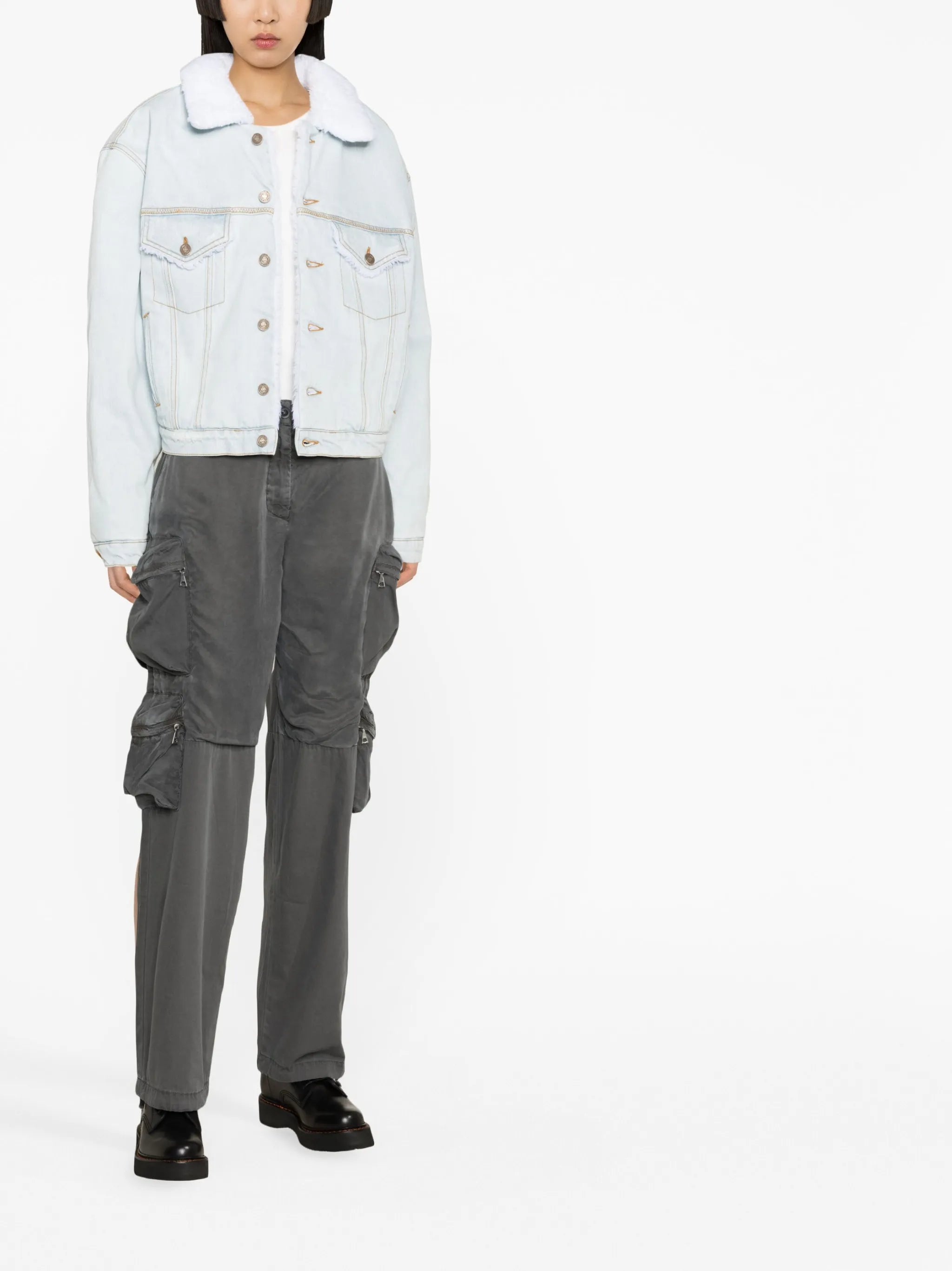faux-fur collared denim jacket