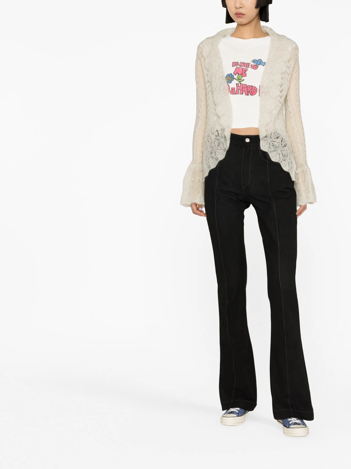 crochet-knit long-sleeve cardigan