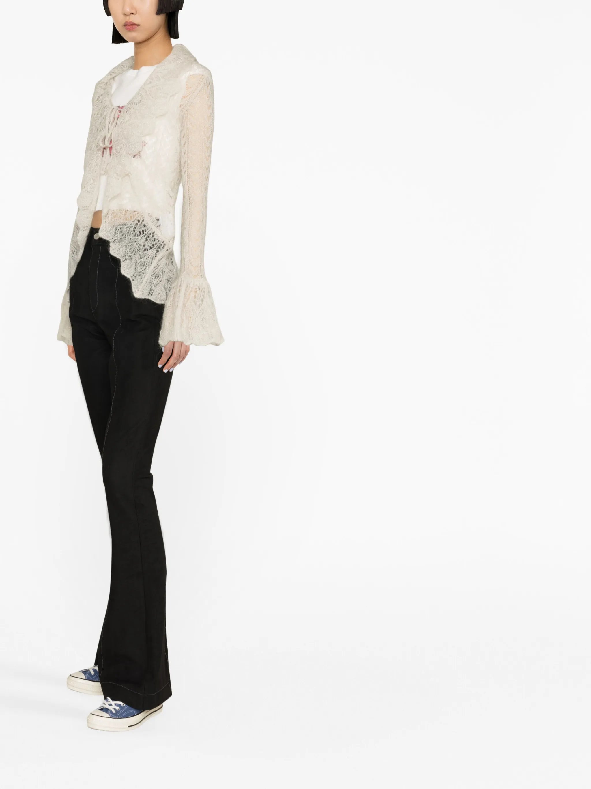 crochet-knit long-sleeve cardigan