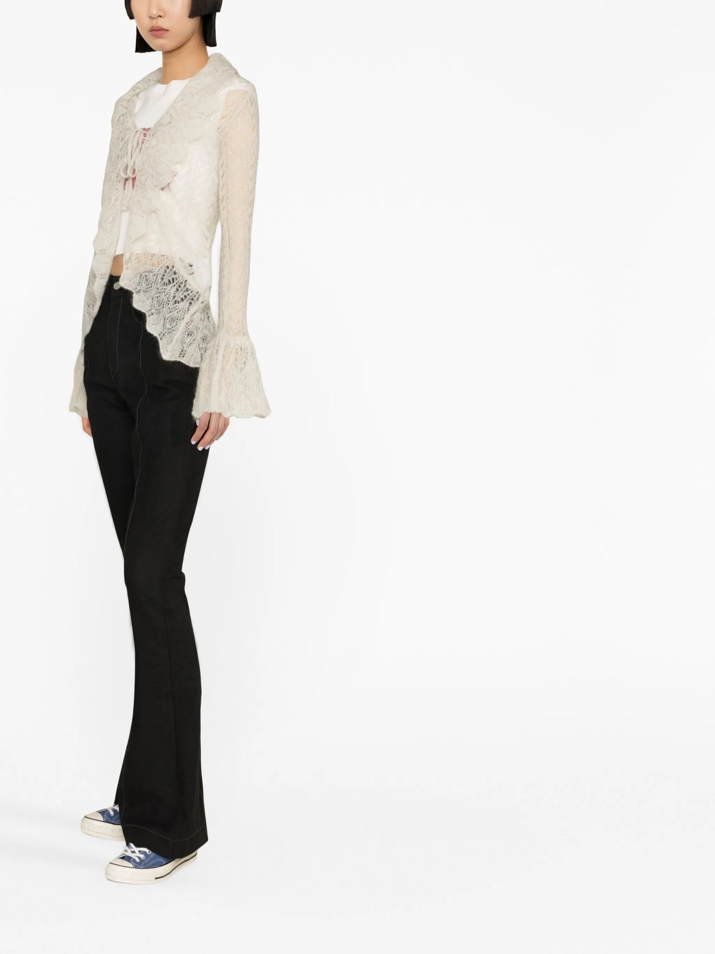crochet-knit long-sleeve cardigan