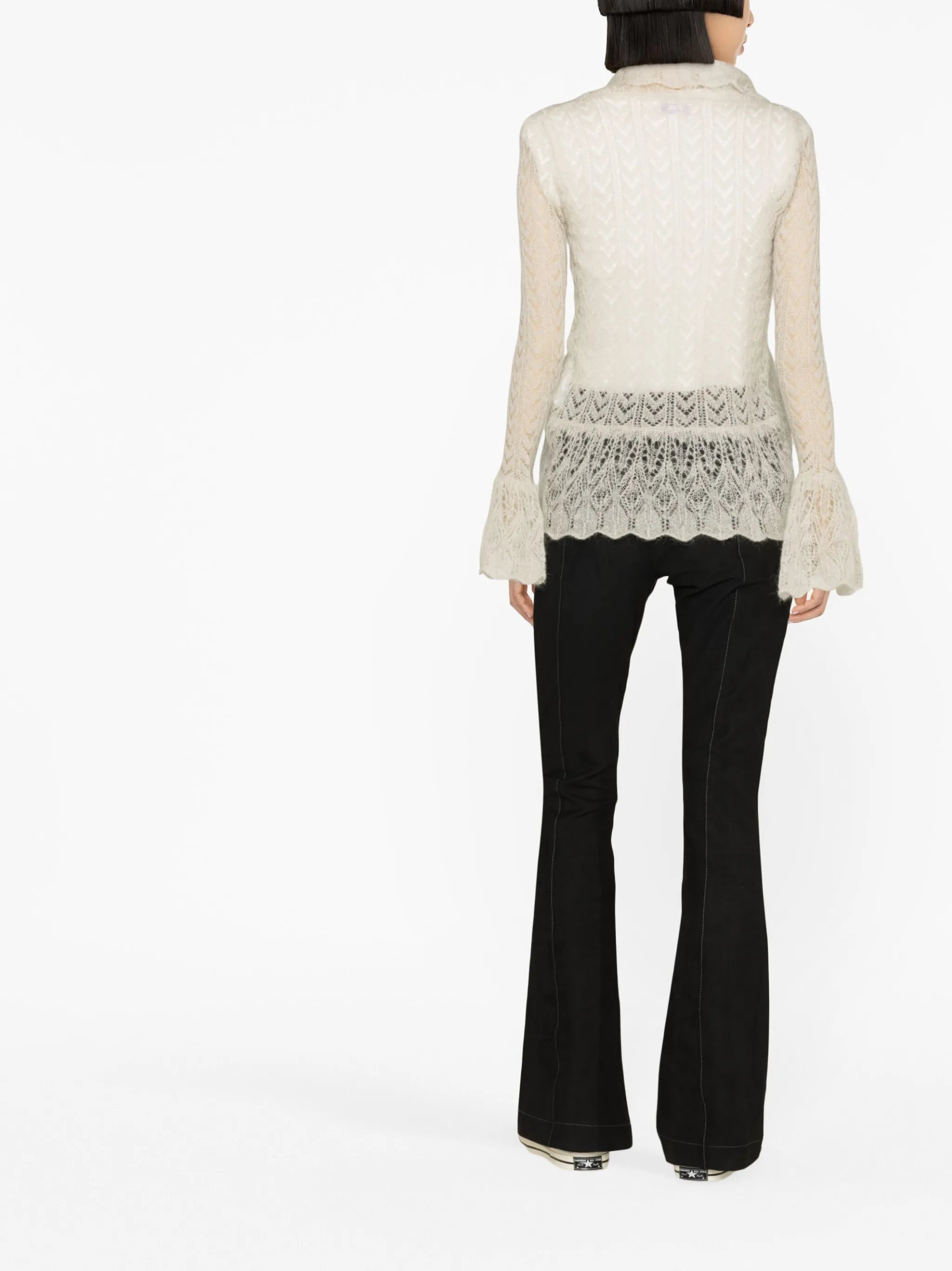 crochet-knit long-sleeve cardigan