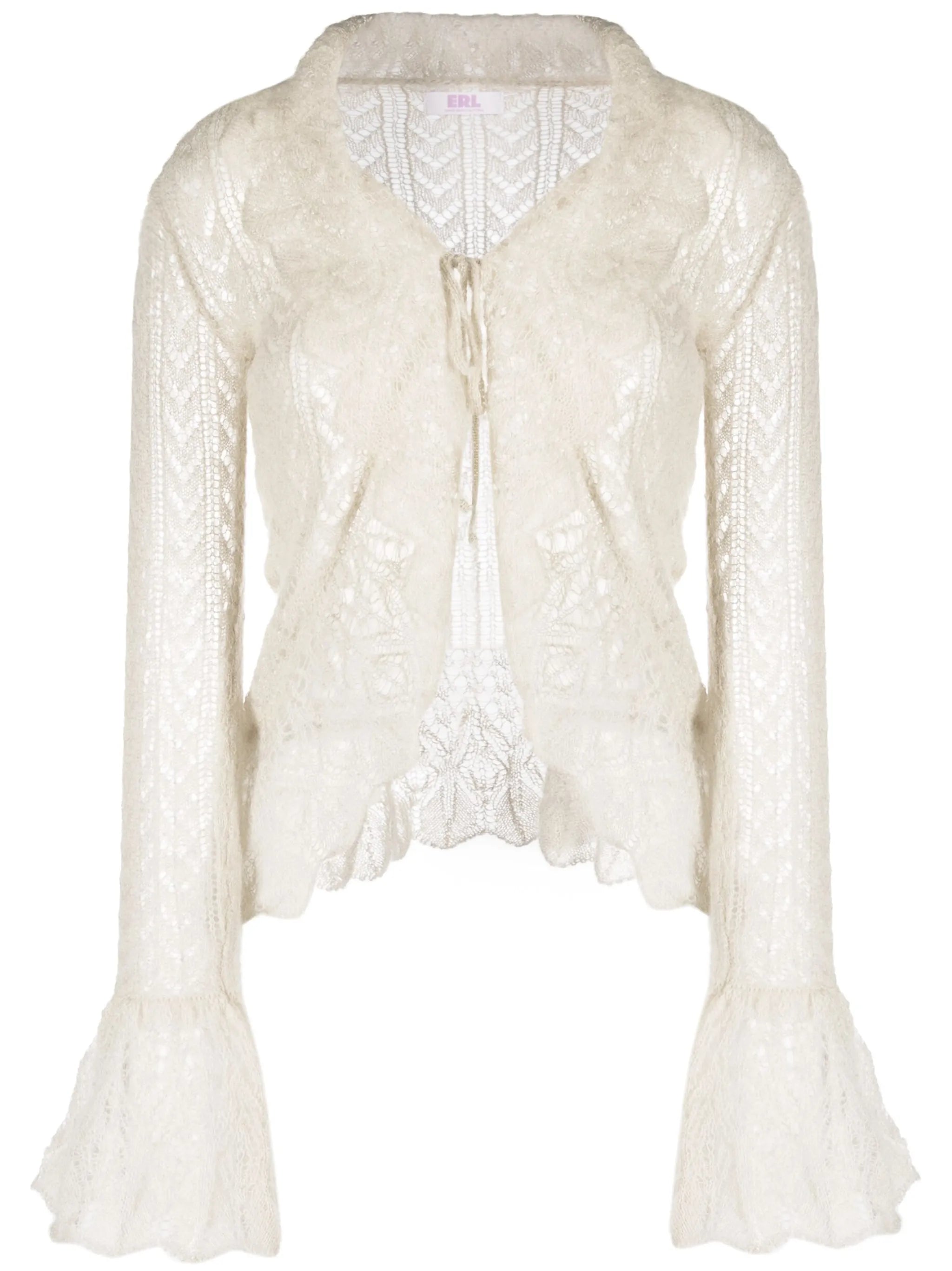 crochet-knit long-sleeve cardigan