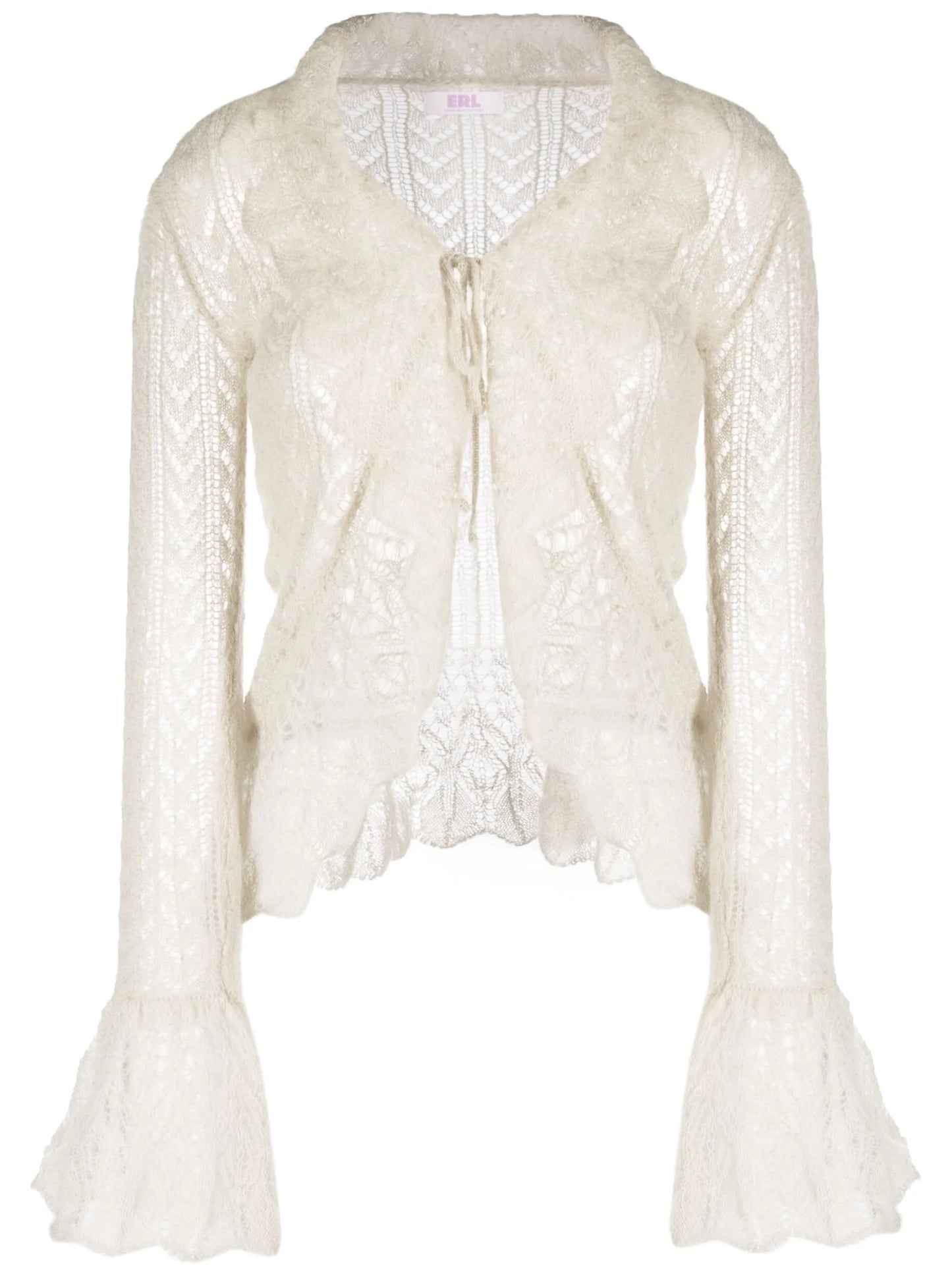 crochet-knit long-sleeve cardigan