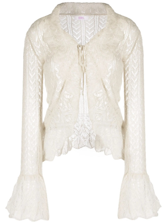 crochet-knit long-sleeve cardigan