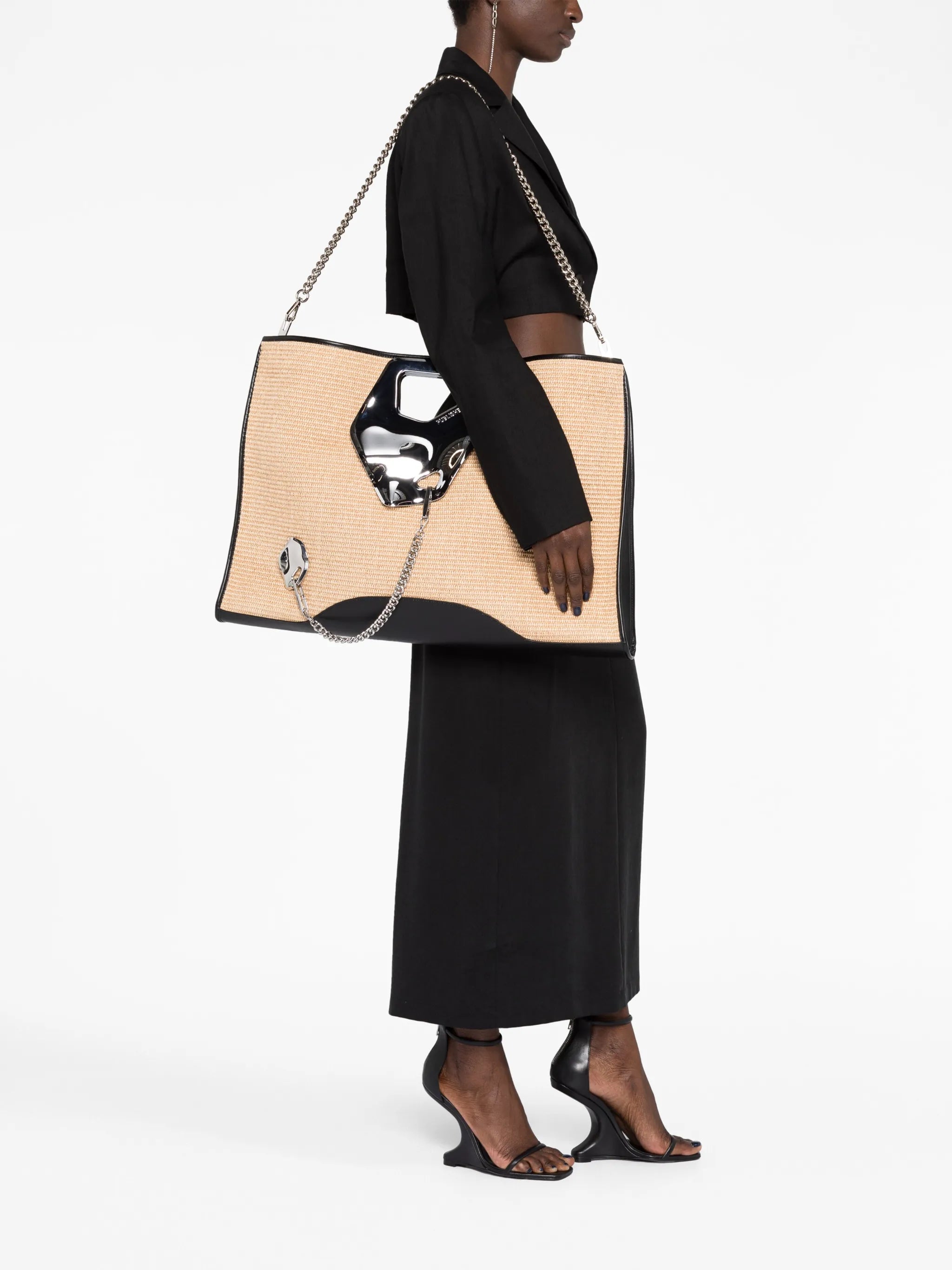 Arabella embellished raffia tote bag