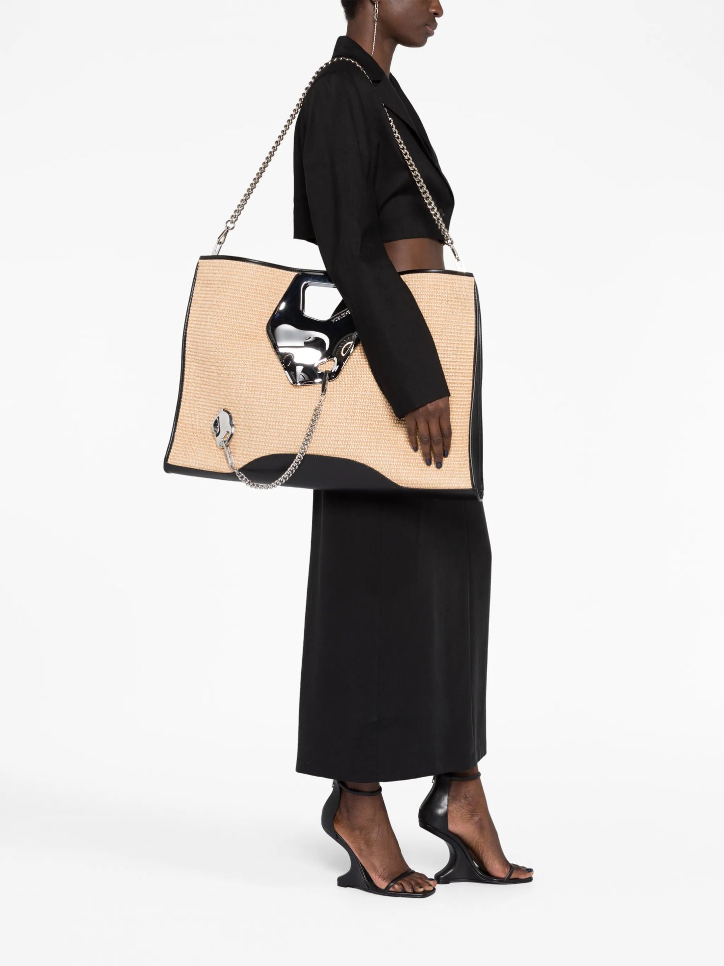 Arabella embellished raffia tote bag